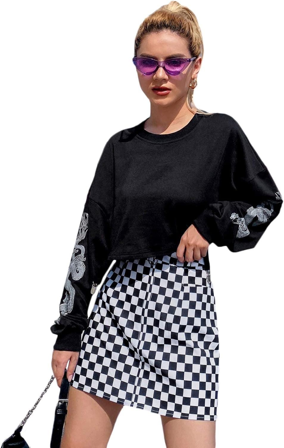 SweatyRocks Women's Casual Long Sleeve Round Neck Colorblock Crop Sweatshirt