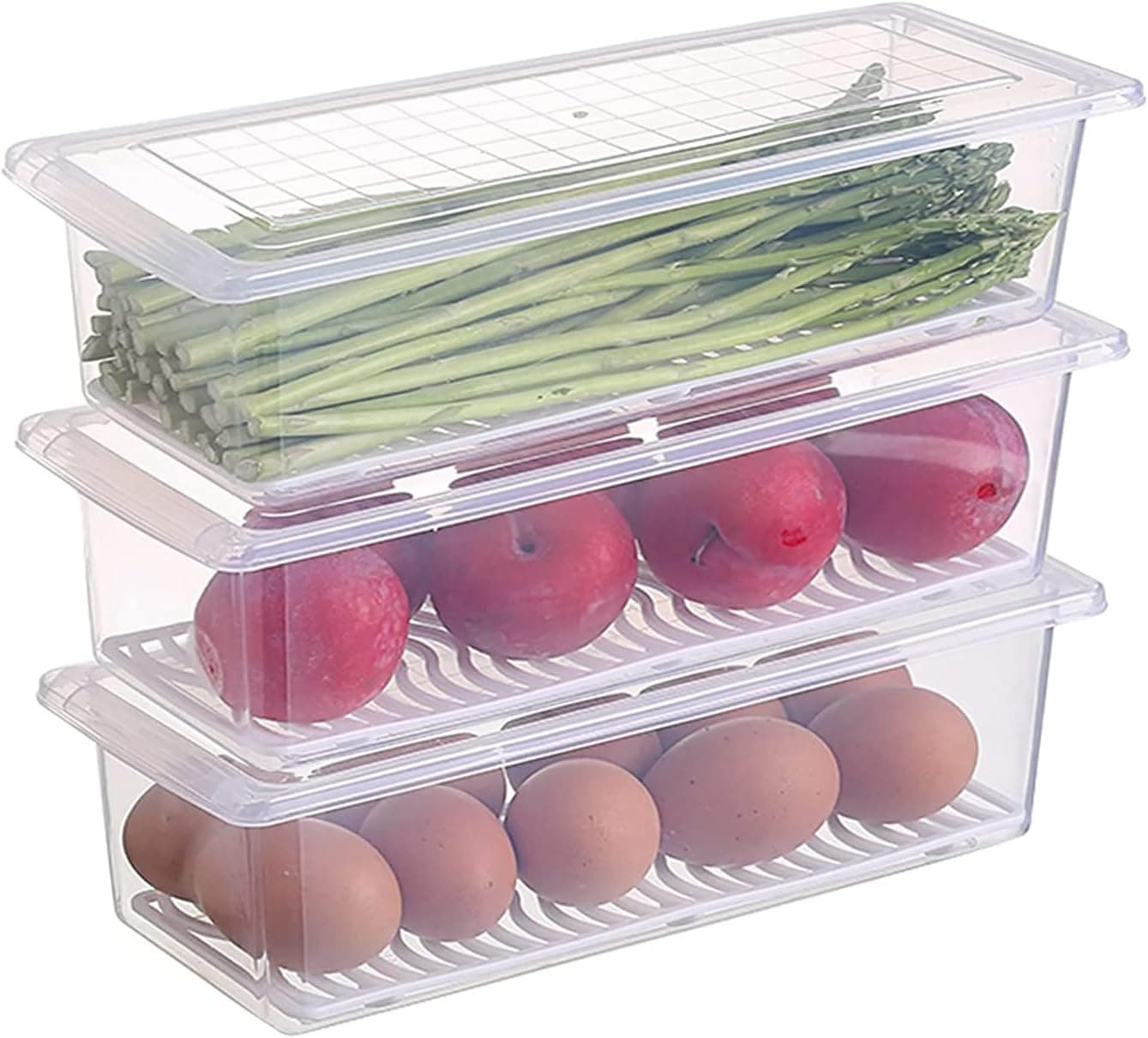 JMUSTTBO 3 Pack Plastic Food Storage Containers,with Removable Drain Tray and Lid,to Store Fruits, Vegetables, Meat and More (Small)