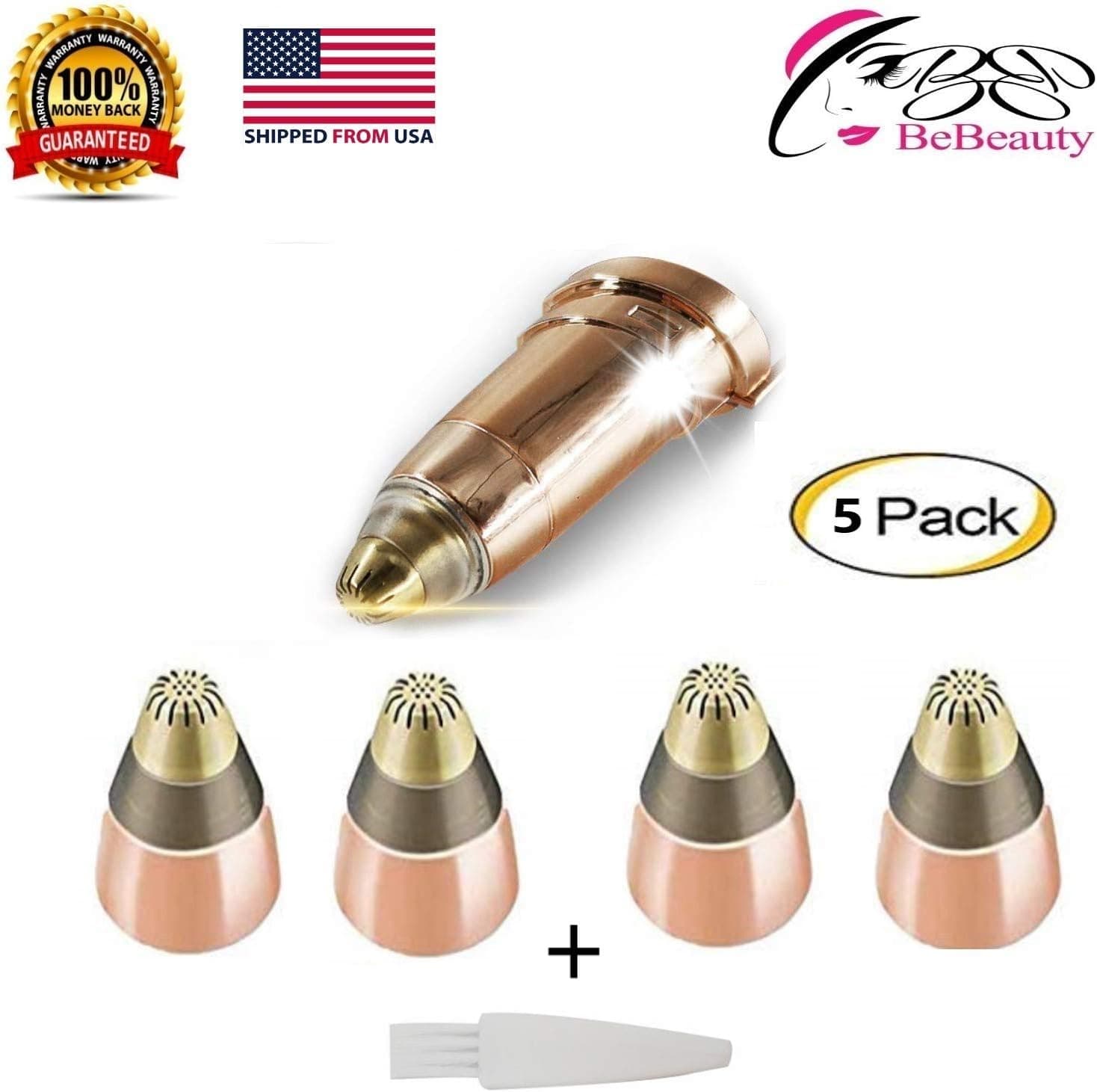 BeBeauty Eyebrow Painless Hair Removal Replacement Heads for Women's Trimmer Shaver Razor AS SEEN ON TV with Cleaning Brush (4 Count)