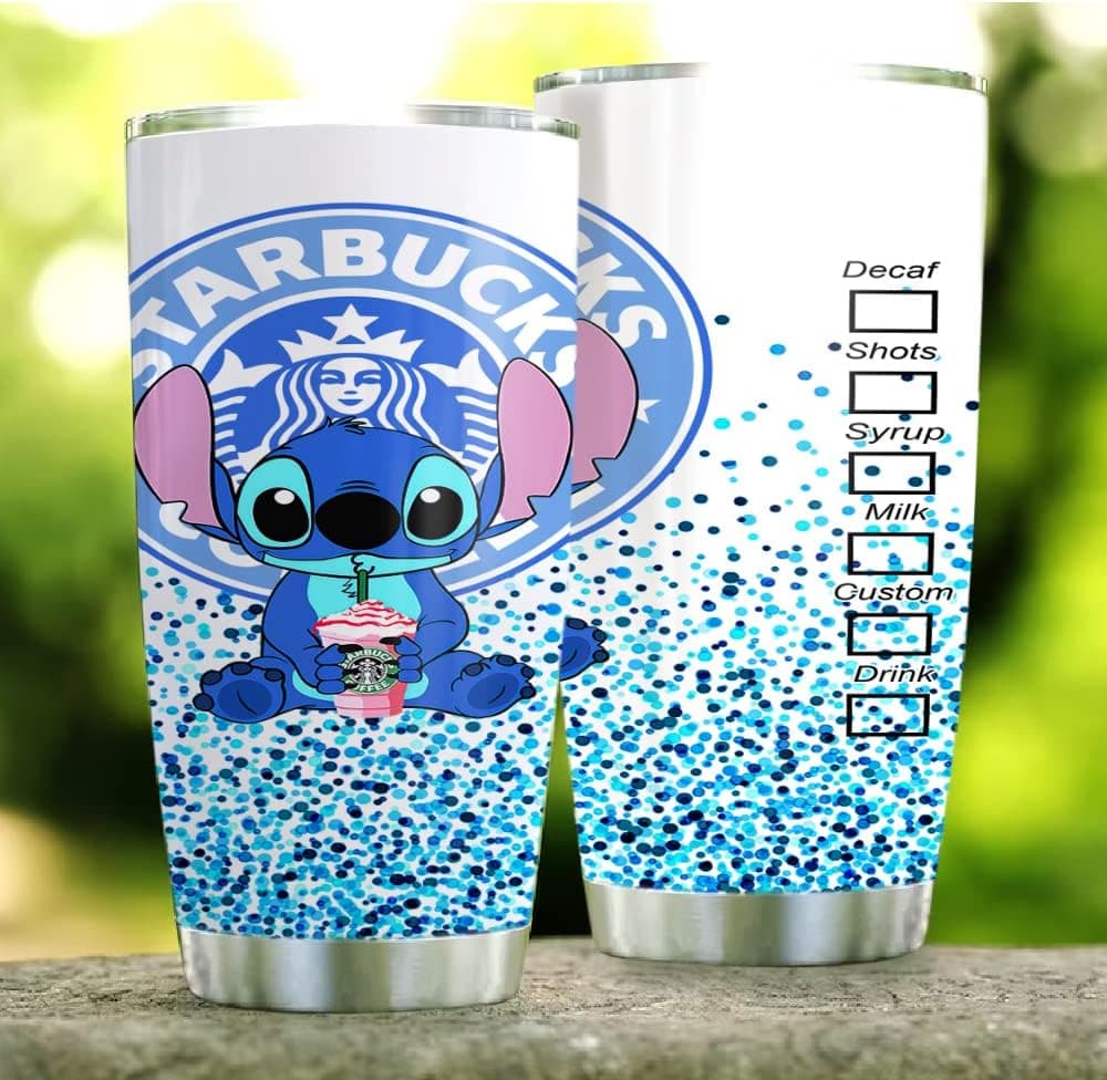 Heart Gifts Cute Stitch Blue Bling Stainless Steel Vacuum Insulated With Lids Skinny Tumbler 20oz30oz With StrawNo Straw Sporty Travel Coffee Tumbler,Multicolor