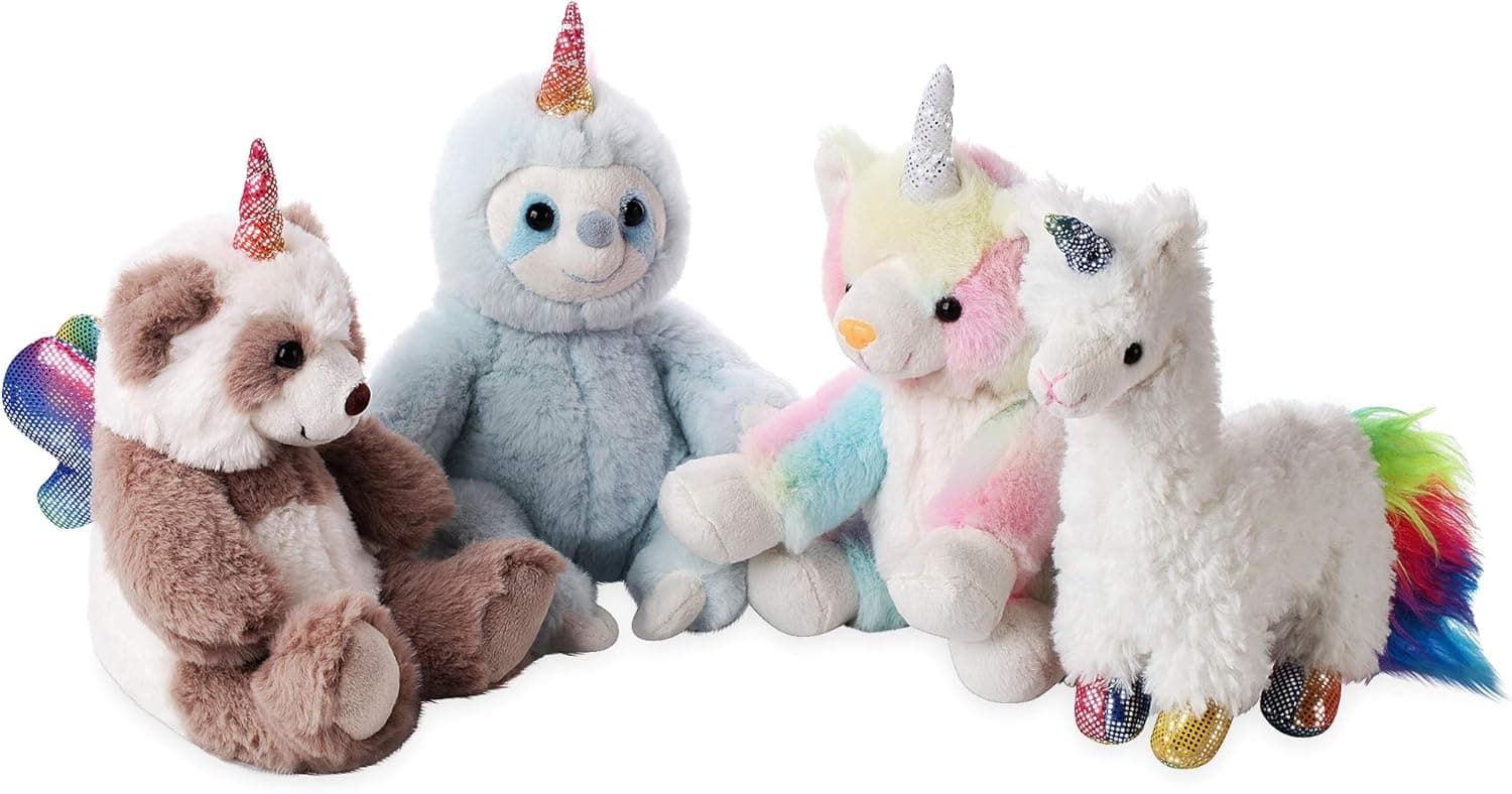 Dazmers 8" Plush Unicorn Stuffed Animal Toys - Rainbow Unicorn Toys 4 Piece Cute Stuffed Animal Set, Caticorn Pandacorn Llamacorn Slothicorn for Girls