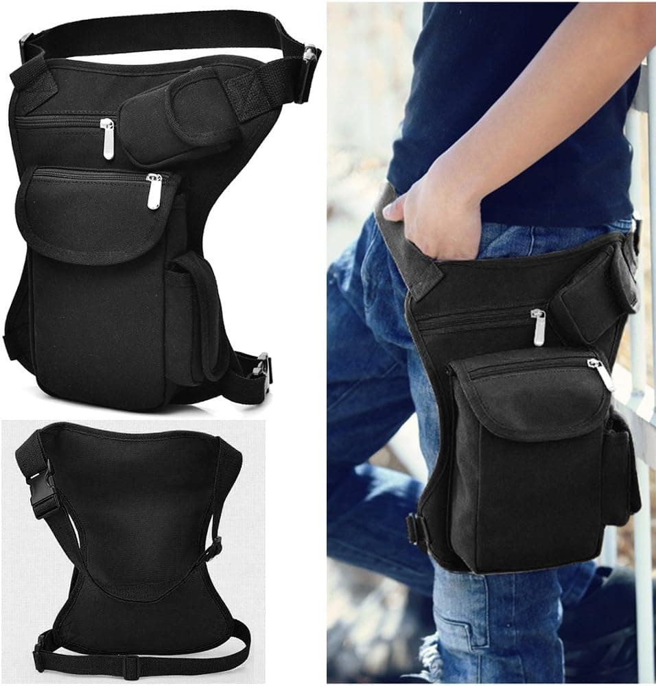 Black Canvas Drop Leg Bag Sports Racing Waist Bag Pack Outdoor Bag