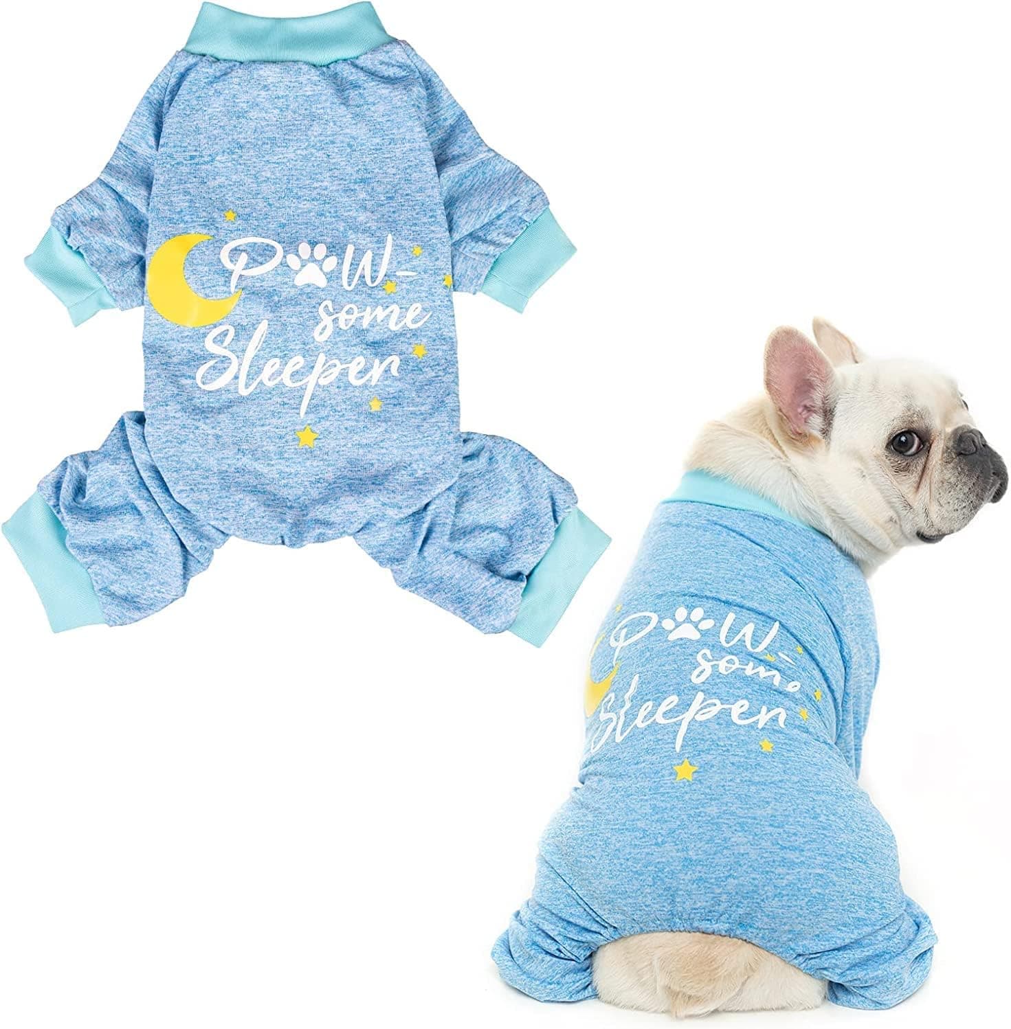 SCENEREAL Dog Pajamas Clothes, Lightweight Doggie Jammies for Winter, Breathable 4 Feet Dog Jumpsuits, Pink and Blue Elastic Soft Pet Pjs for Boys and Girls, Cute Dog Onesies for Small Puppies
