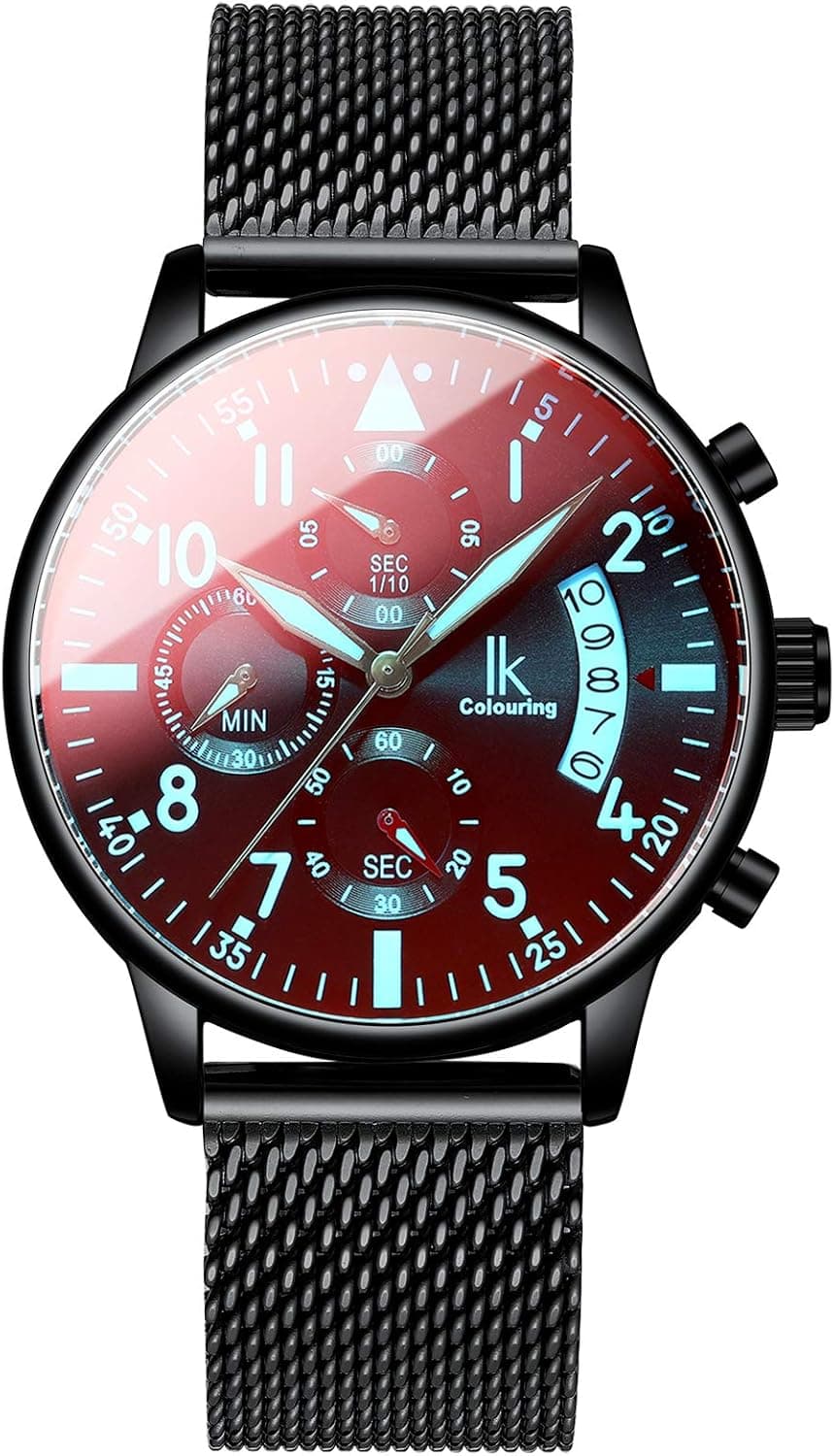 jialuo Men's Watch Calender Date Chronogaph Analog Wrist Watches Waterproof Quartz Wristwatch with Mesh Strap (Colorful Black)