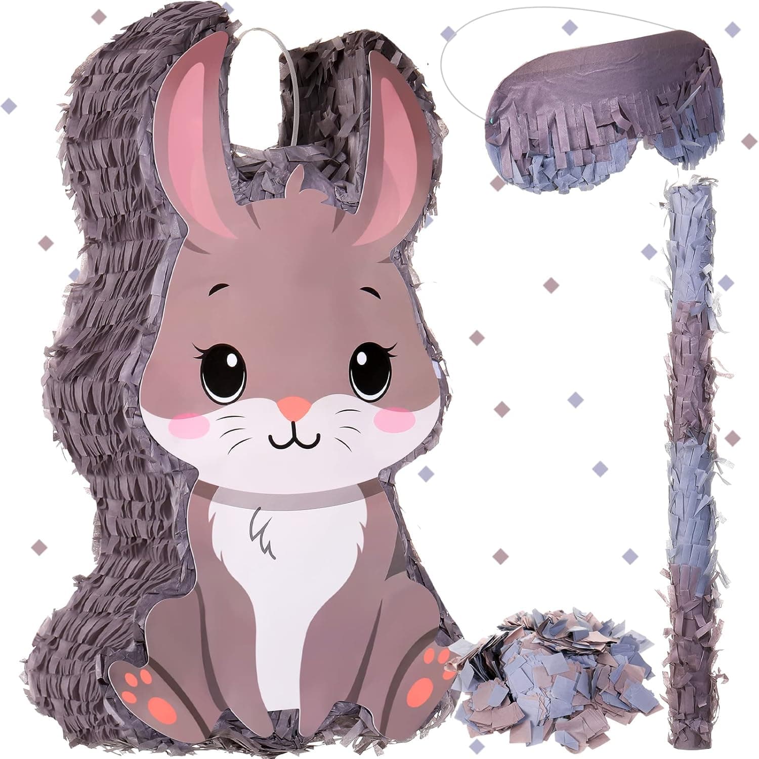 Rabbit Pinata Bundle with a Blindfold and Bat (16 x 12 x 3 Inches), Cute Animal Pinata for Girls Boys Kids Birthday Party Toys Decoration for Animal Theme Birthday Party Game Supplies Photo Prop