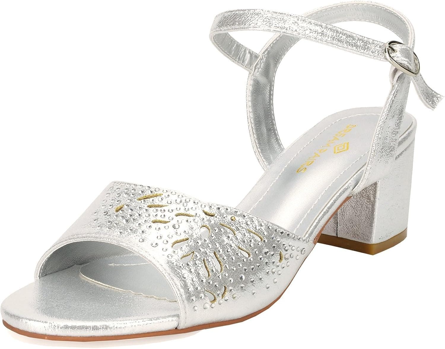 DREAM PAIRS Women's Mona_10 Silver Fashion Block Heeled Sandals Size 9 B(M) US