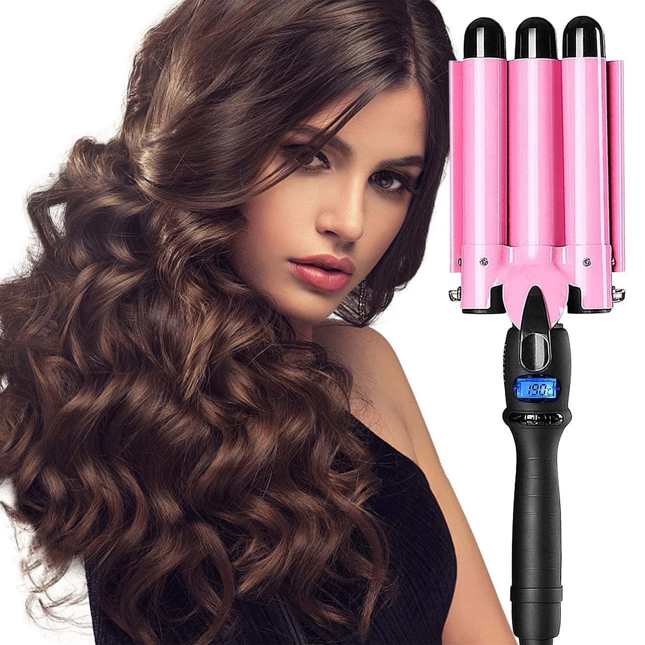 5 Barrel Curling Iron Wand Hair Crimper, Dual Voltage Quick Styling Hair Wave 3 Gears Adjustable Temperature