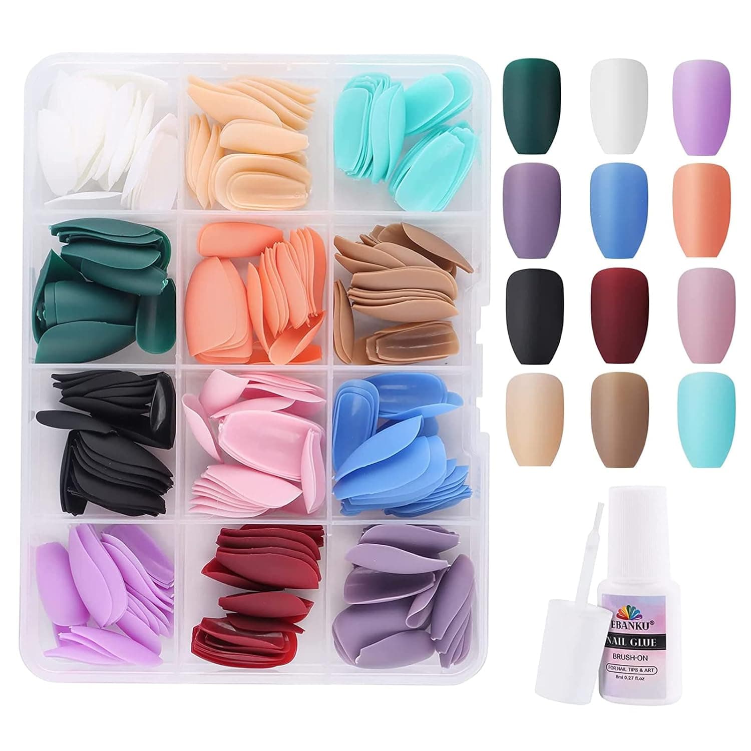 288PCS Matte Press on Nails Medium Length, EBANKU 12 Pack Acrylic Short Coffin Nails Full Cover Ballerina Coffin False Nail Art Tips with 8g Nail Glue for Women Girls Nail Decorations