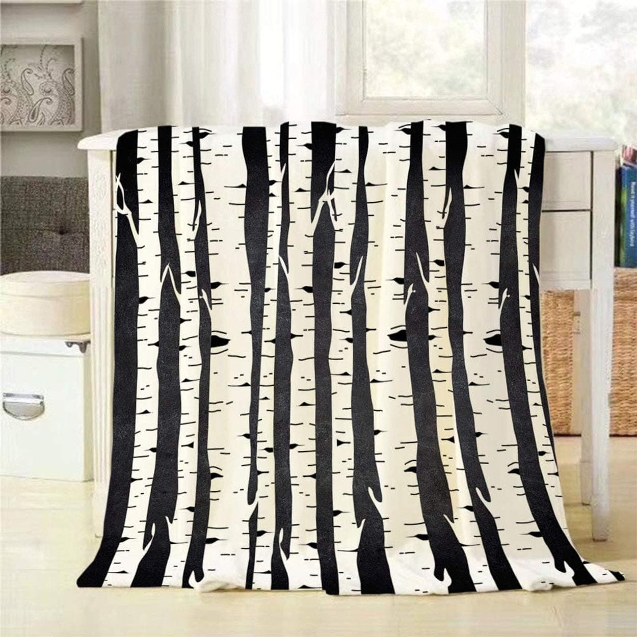 Mugod Birch Trees Throw Blanket Black and White Birch Backround Decorative Soft Warm Cozy Flannel Plush Throws Blankets for Baby Toddler Dog Cat 30 X 40 Inch