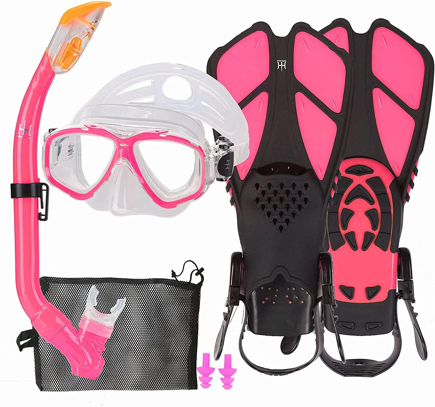 Kids Snorkeling Set with Fins Anti Leak Snorkeling Gear for Kids with Adjustable Flippers, Youth Junior Full Dry Snorkel Set Swimming Goggles with Nose Cover Diving Mask Scuba