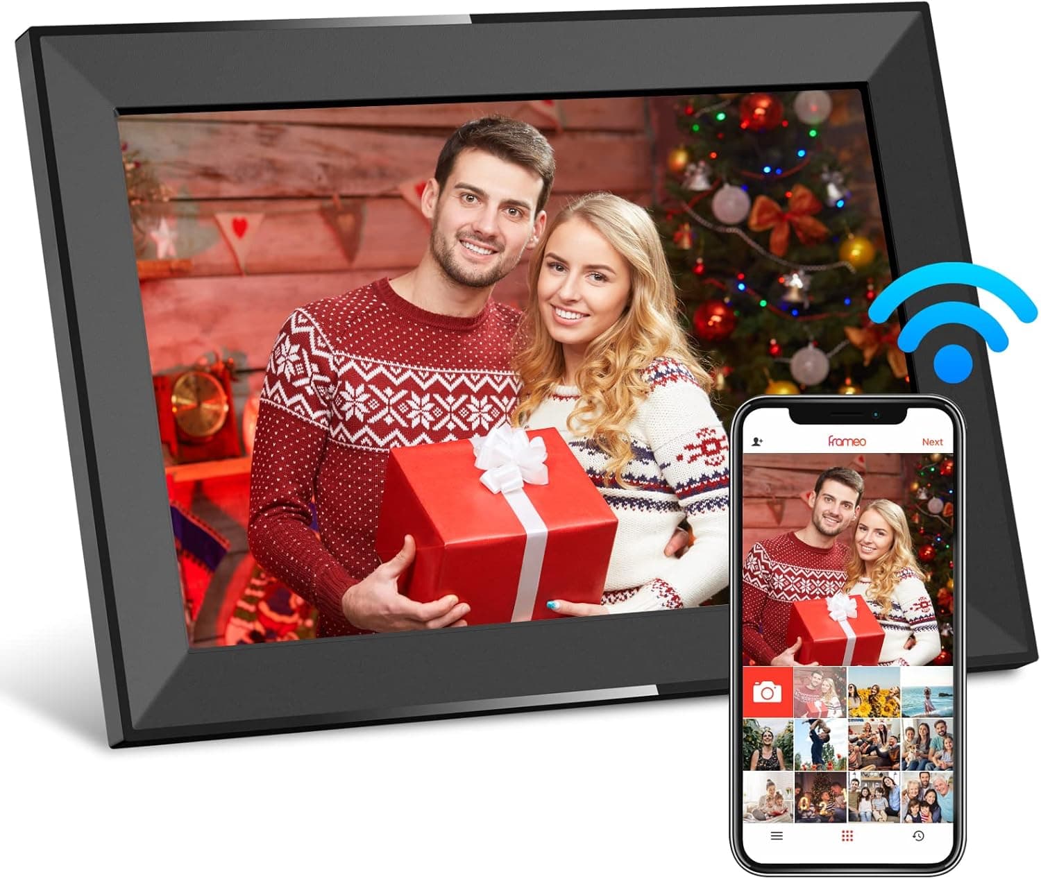 SKYRHYME 10.1 Inch Digital Picture Frame, FRAMEO WiFi Digital Photo Frame with 16GB Storage, 1280 * 800 IPS Touch Screen, Auto-Rotate Slideshow, Easy to Share Photo/Video via Free App