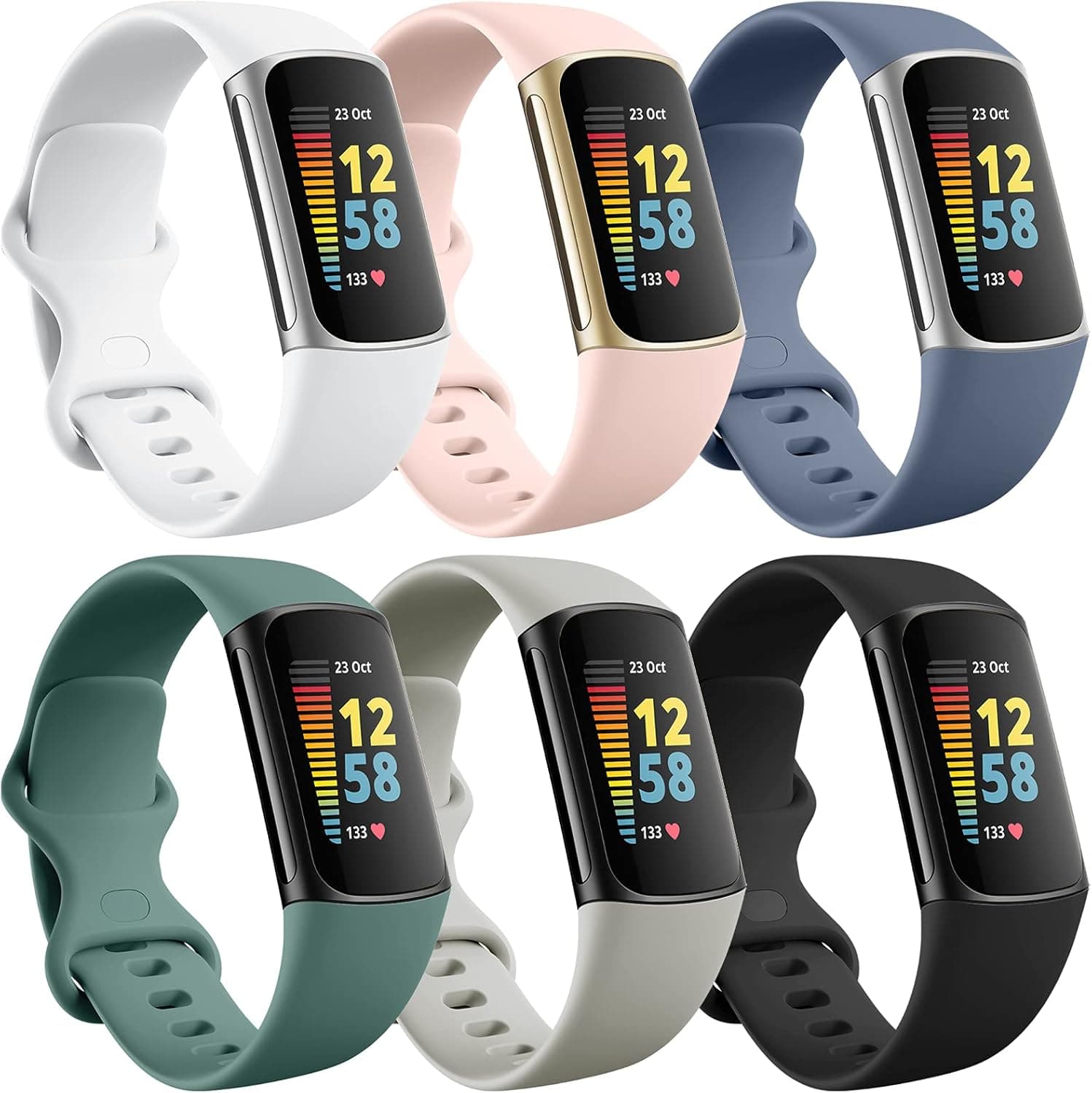 Ouwegaga Compatible with Fitbit Charge 5 Bands for Women, Soft Waterproof Replacement Wristbands for Fitbit Charge 5 Fitness Tracker, Small 6 Pack
