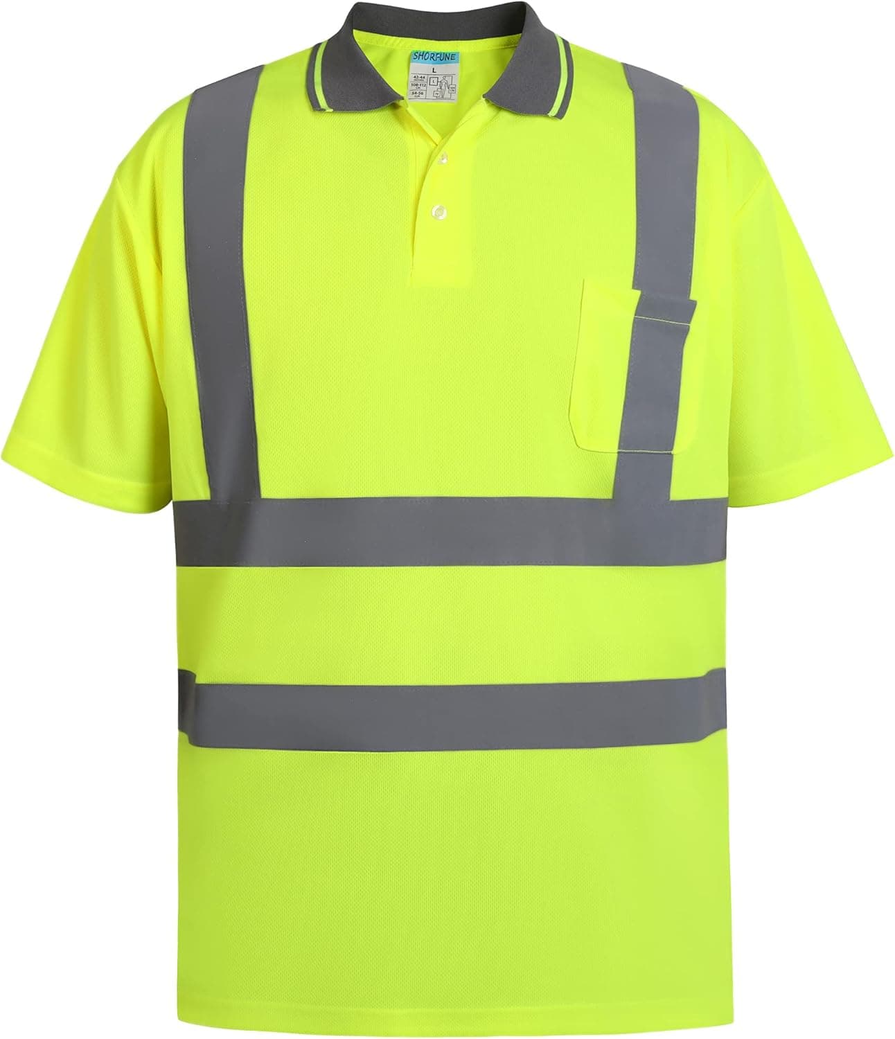 SHORFUNE High Visibility Safety T Shirts Short Sleeve, Hi Vis Reflective Construction Work Shirts,ANSI/ISEA Class 2