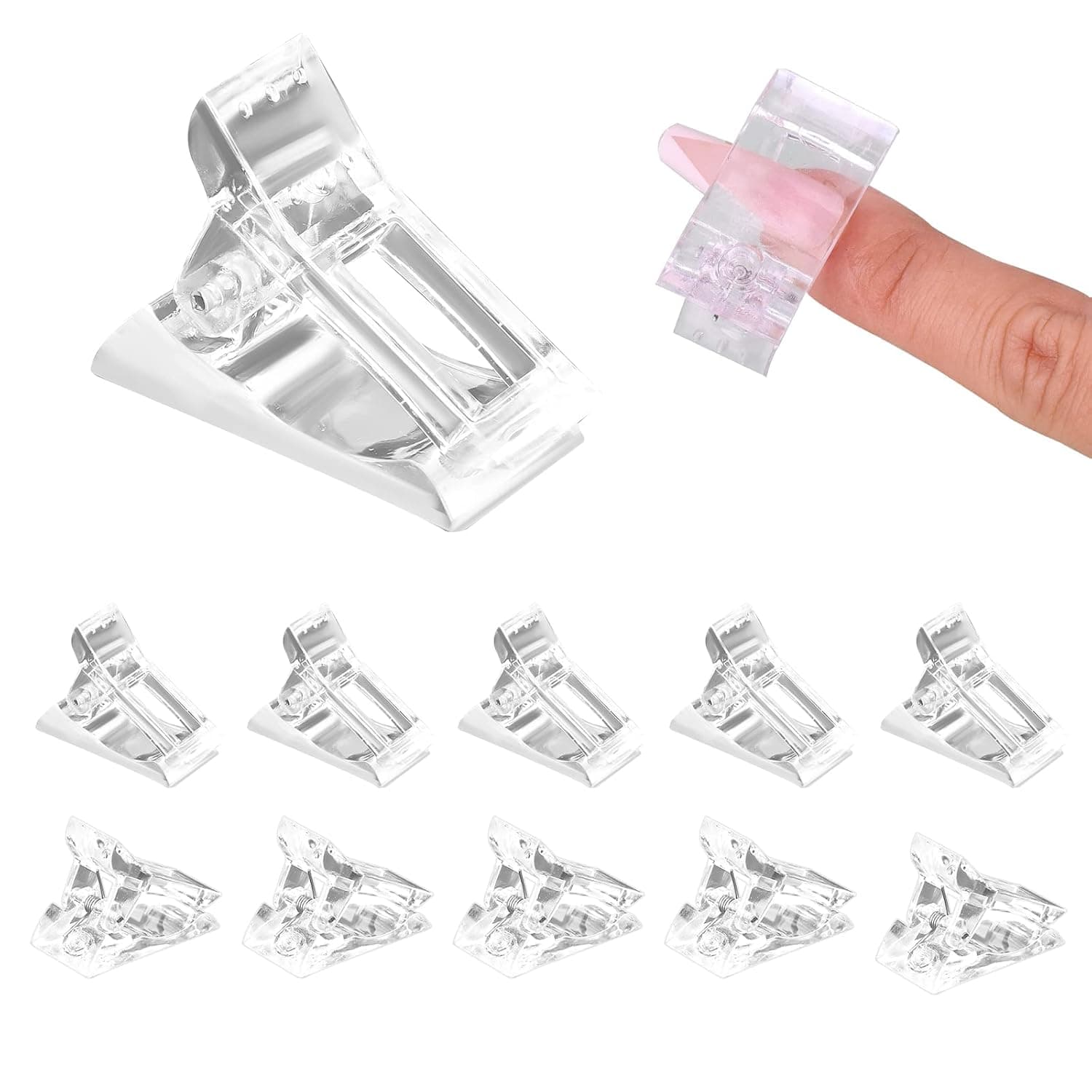 SAVITA 20pcs Nail Tips Clips, Plastic Nail Clips and Holder Transparent Nail Extension Clip Quick Building Tools for Manicure DIY Nails Art