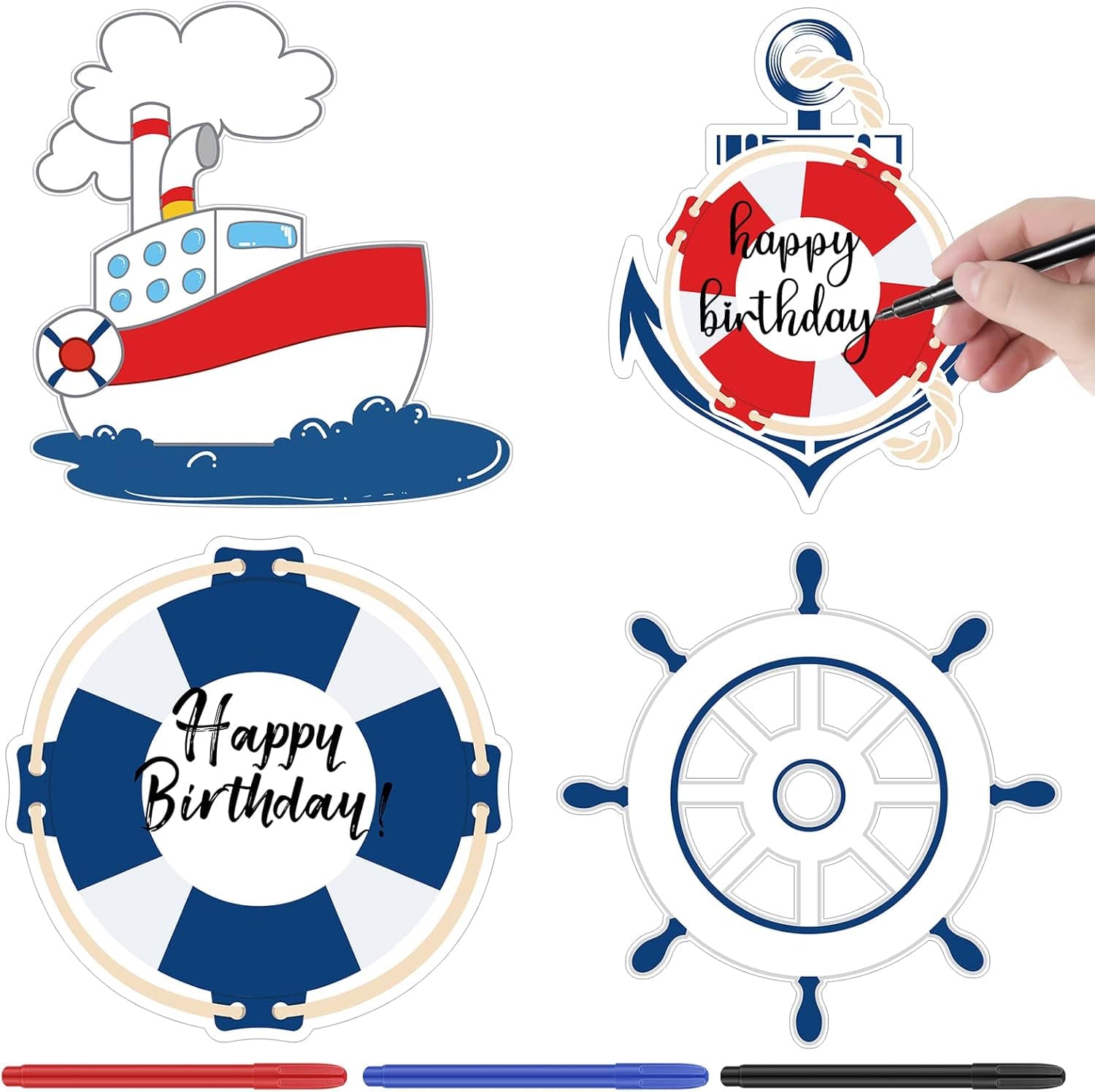 Kathfly 4 Pcs Cruise Door Magnet Anchor Car Magnets Nautical Cruise Door Magnets Cruise Cabin Magnet with 3 Pcs Paint Pens for Carnival Refrigerator Celebrity Decoration Birthday Gifts (Classic Style)