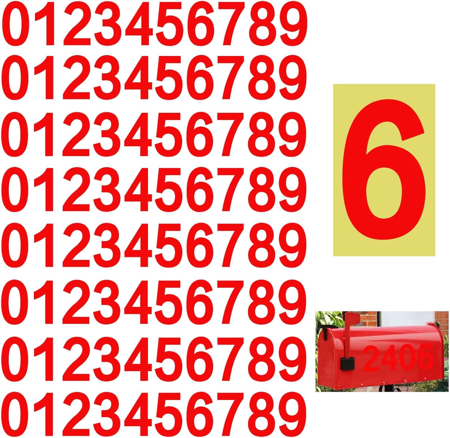 Yuomtf Reflective Mailbox Numbers Sticker for Outside,8 Sets 0-9 Self Adhesive Waterproof Number for Houses,Door,Cars ,Trucks (4inch, Red)