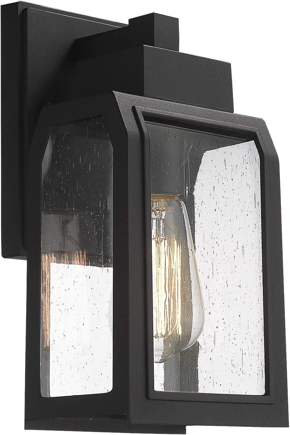 Emliviar Outdoor Wall Light, Outdoor Porch Lights in Black Finish with Seeded Glass, 22030 BK