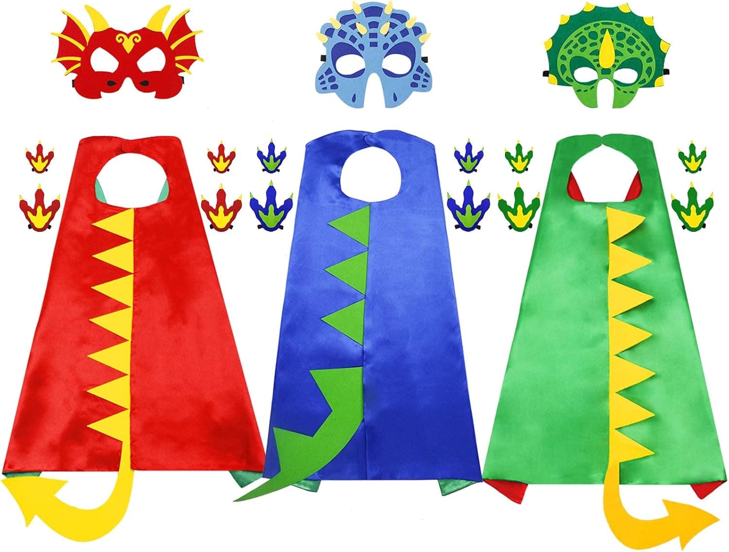 iROLEWIN Dragon-Costume Dinosaur-Capes for Kids Dino Dress-up Masks Claws as Boys-Girls Birthday-Party-Favors Toys
