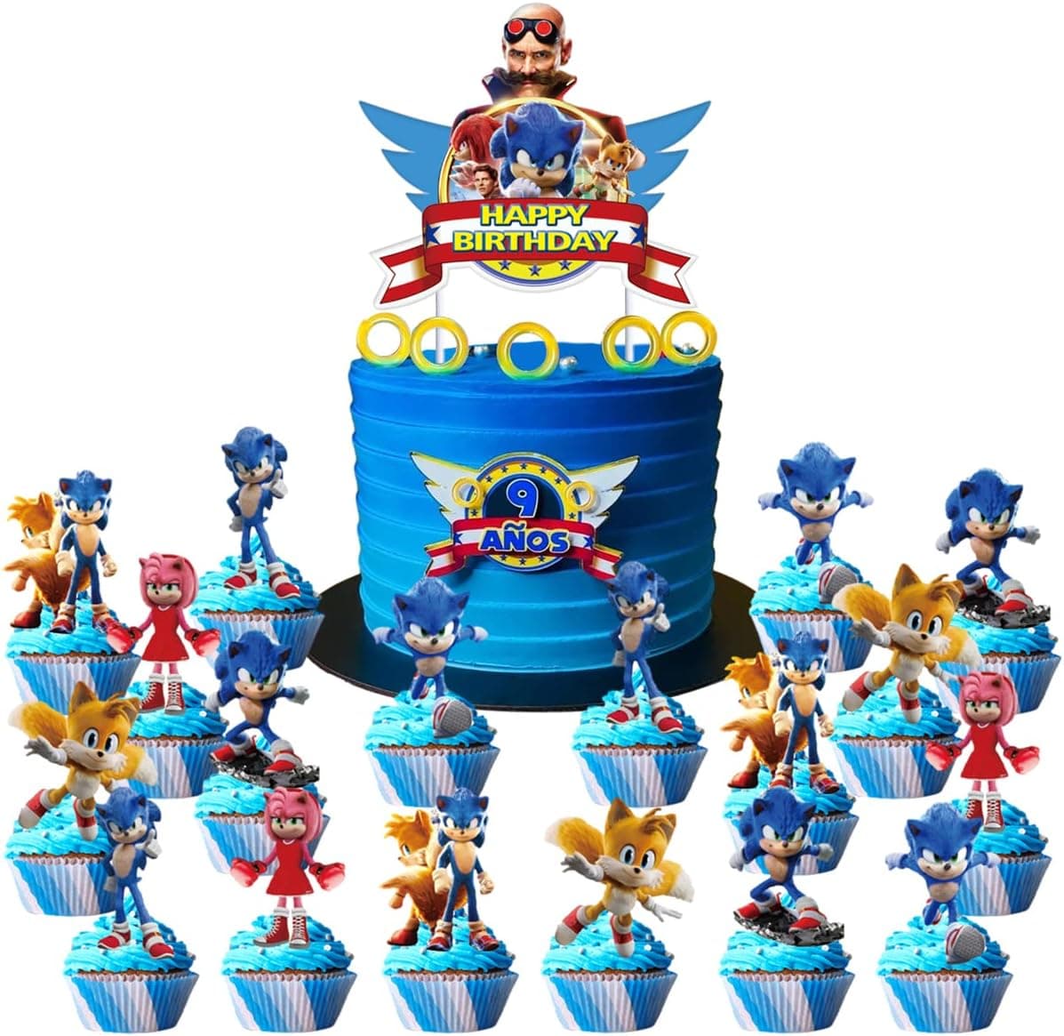 25PCS Cake Topper for Hedgehog Sonic,Sonic Birthday Party Supplies Sonic Cupcake Decorating