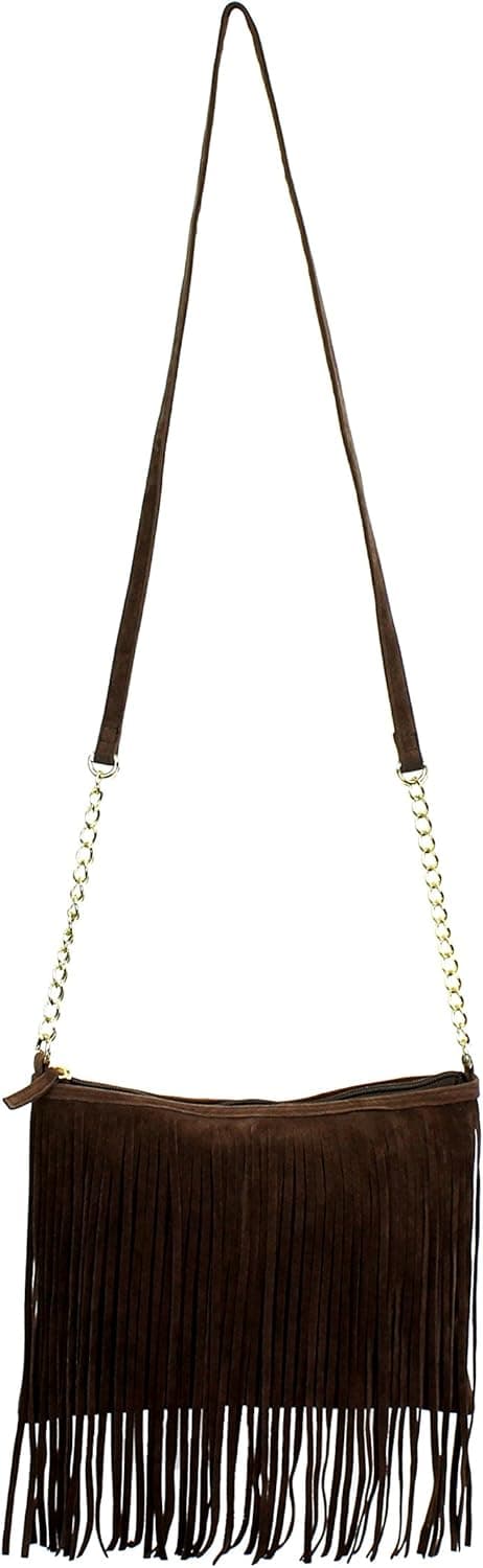 Boho Fringed Crossbody Bag, Faux Suede Purse