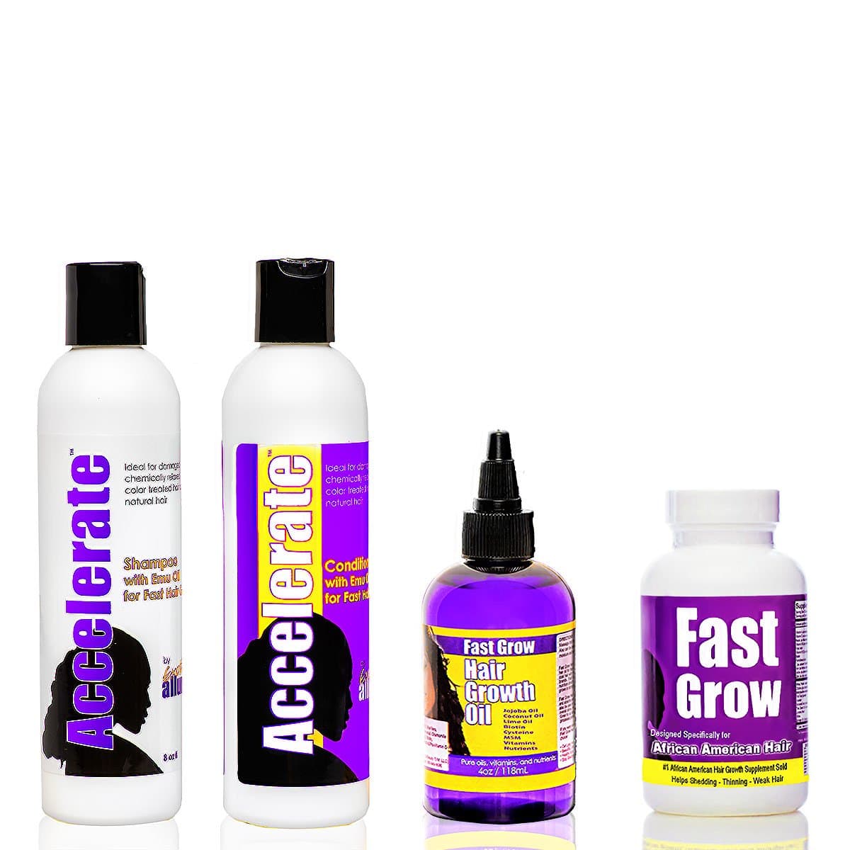Grow Hair Longer with Fast Grow Black Hair Growth Vitamins, Emu Oil Shampoo, Conditioner and Fast Hair Growth Oil for Faster Growing Hair by Fast Grow