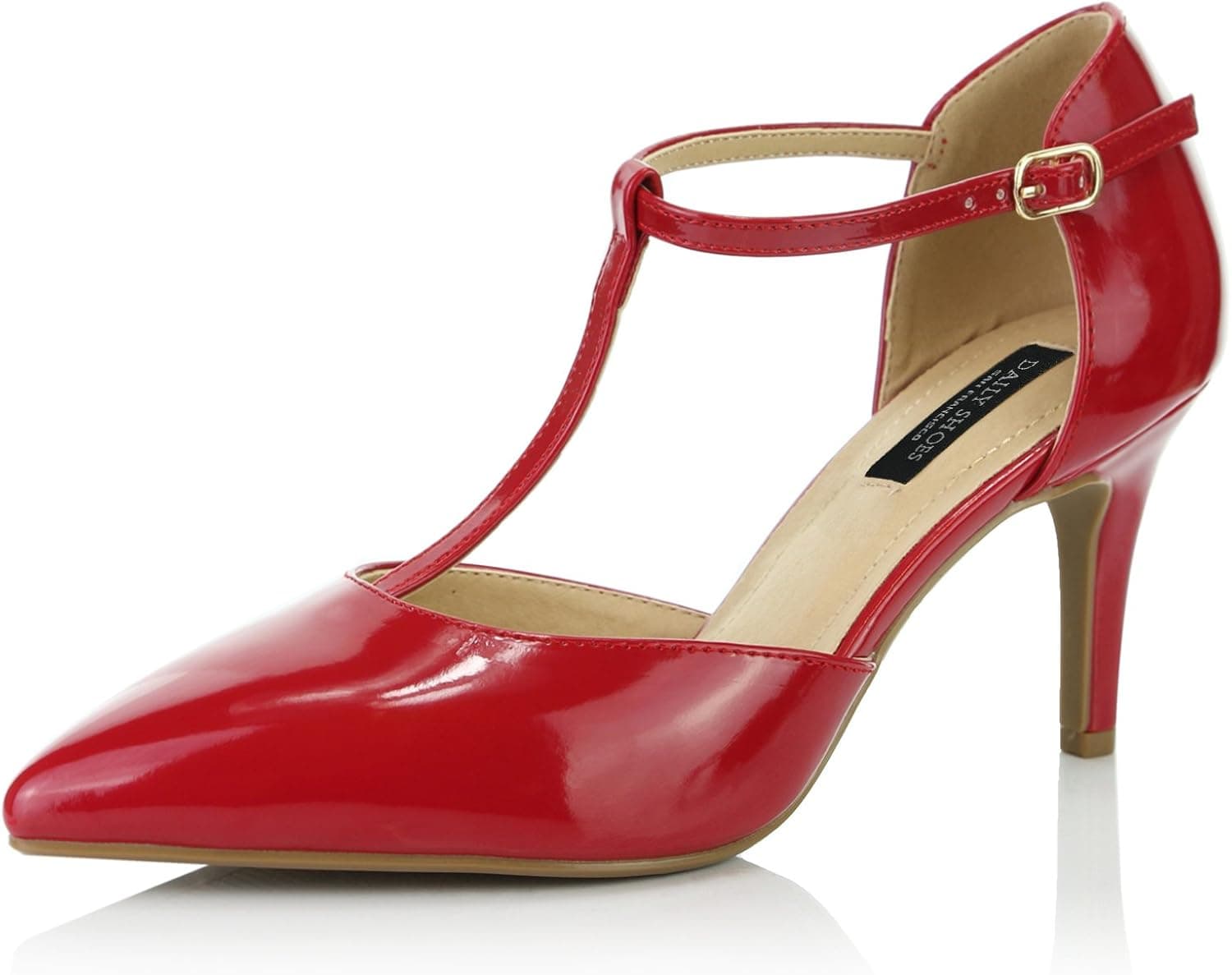 DailyShoes Women's Comfortable Pointed Toe T-Strap High Heel Pumps Shoes