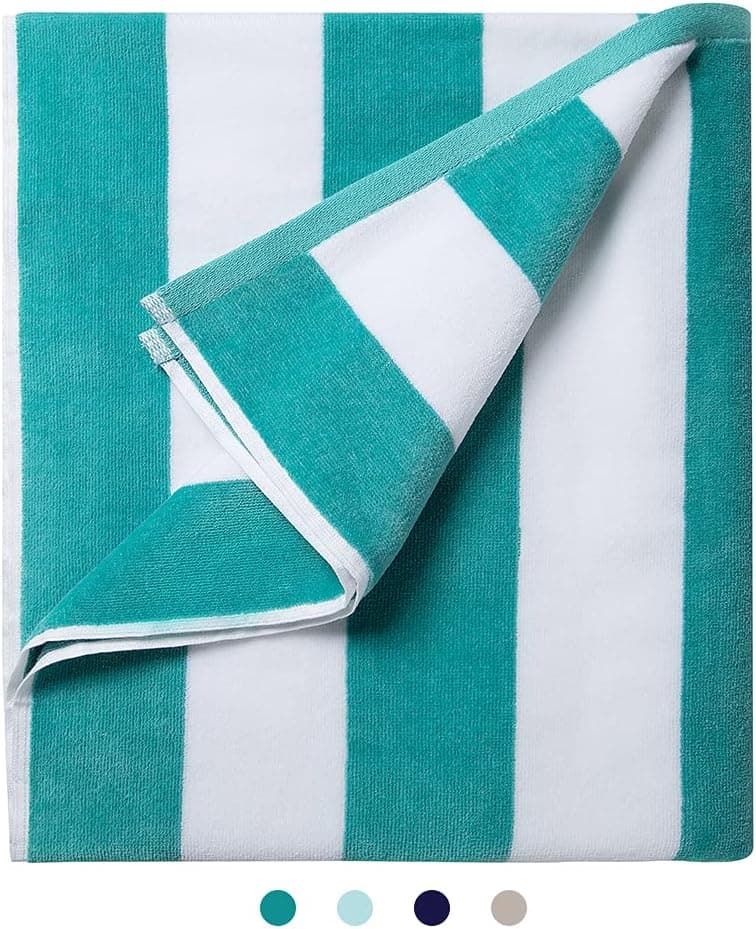 LULUHOME Plush Oversized Beach Towel - Fluffy Cotton Thick 36 x 70 Inch Turquoise Striped Pool Towels, Large Summer Cabana Swimming Towel for Adults