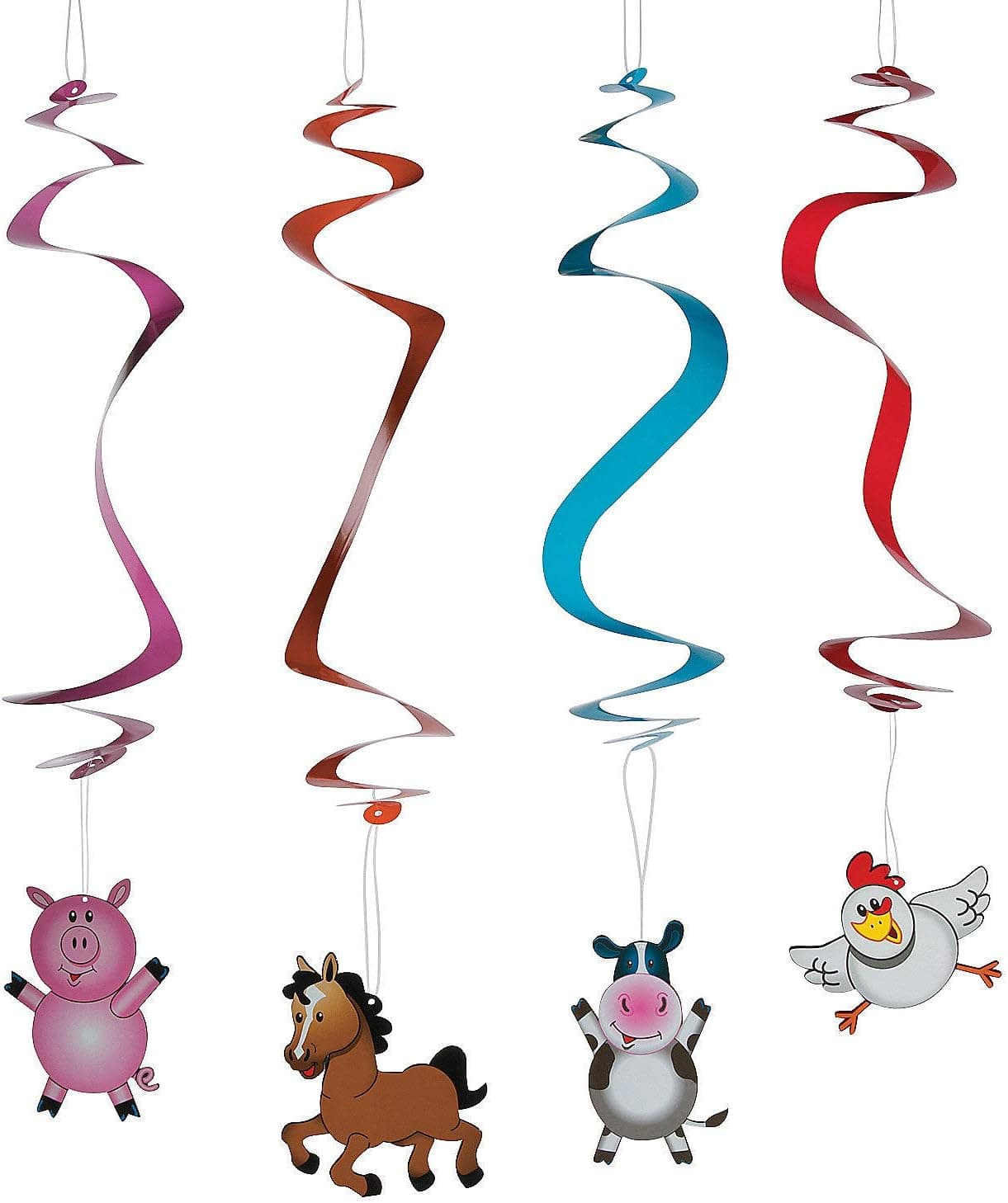 Fun Express - Farm Party Dangling Swirls for Birthday - Party Decor - Hanging Decor - Spirals & Swirls - Birthday - 12 Pieces