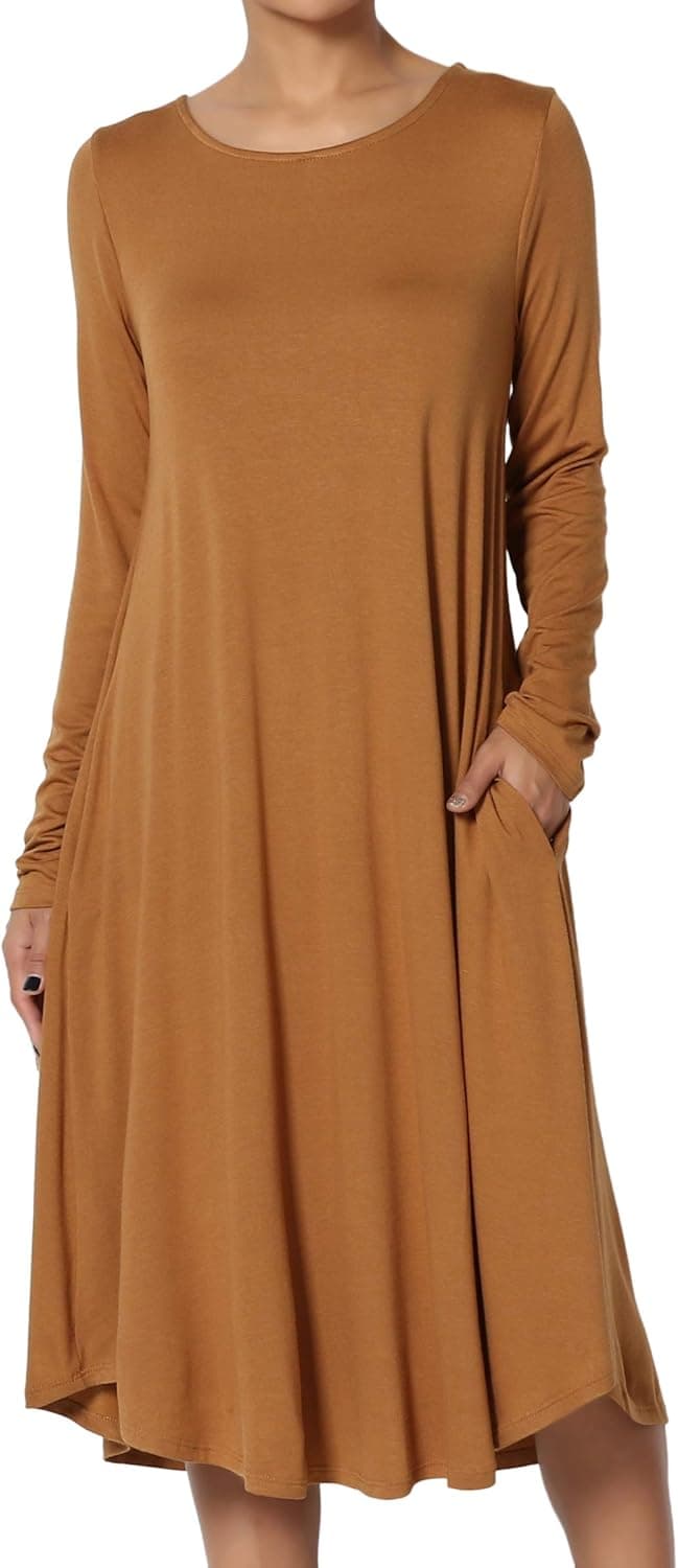 Women's Summer Casual Boho Short Sleeve Swing Below Knee Midi T-Shirt Dress