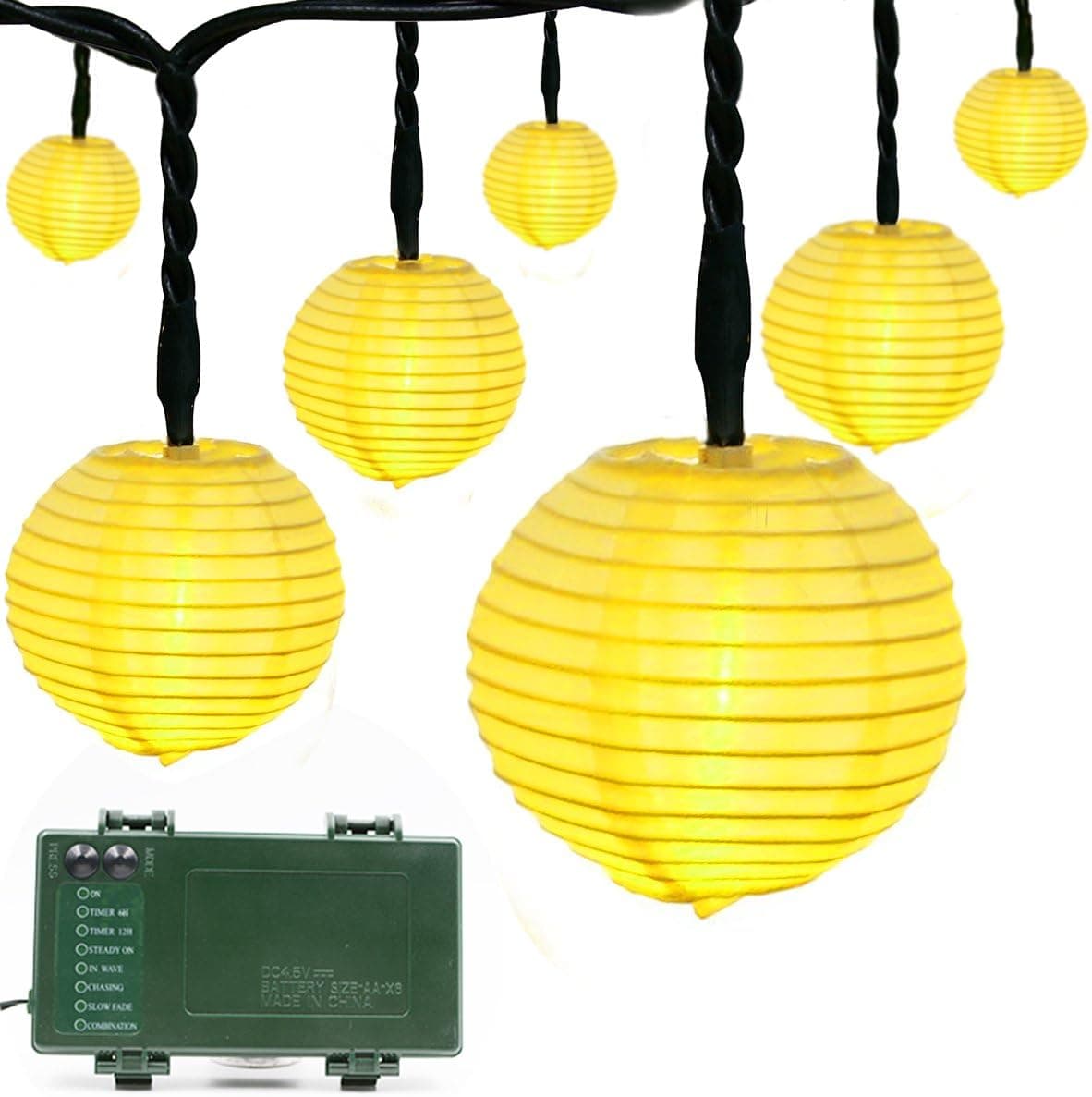 VMANOO Lantern Battery Operated Timer String Lights 20 LED Fabric Ball Fairy Christmas Lighting Decor for Outdoor, Indoor, Garden, Patio, Bedroom Wedding Decorations (Warm White)