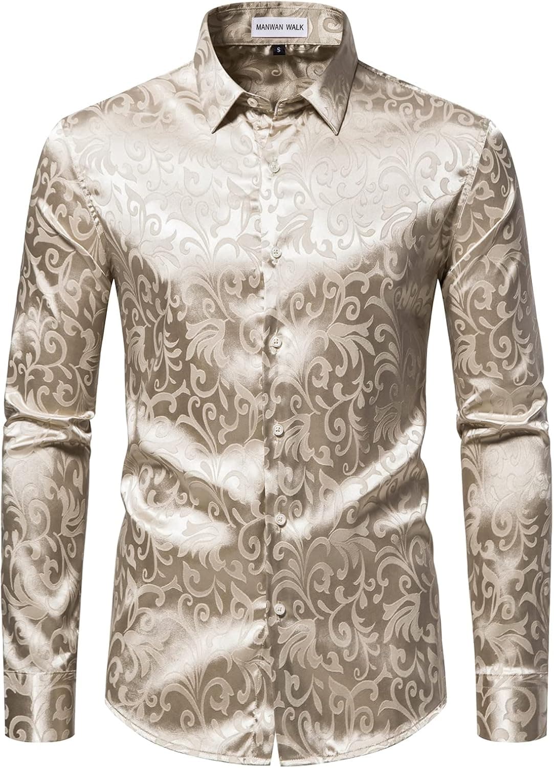 Manwan walk Men's Luxury Jacquard Long Sleeve Dress Shirt Prom Wedding Party Button Down Shirts