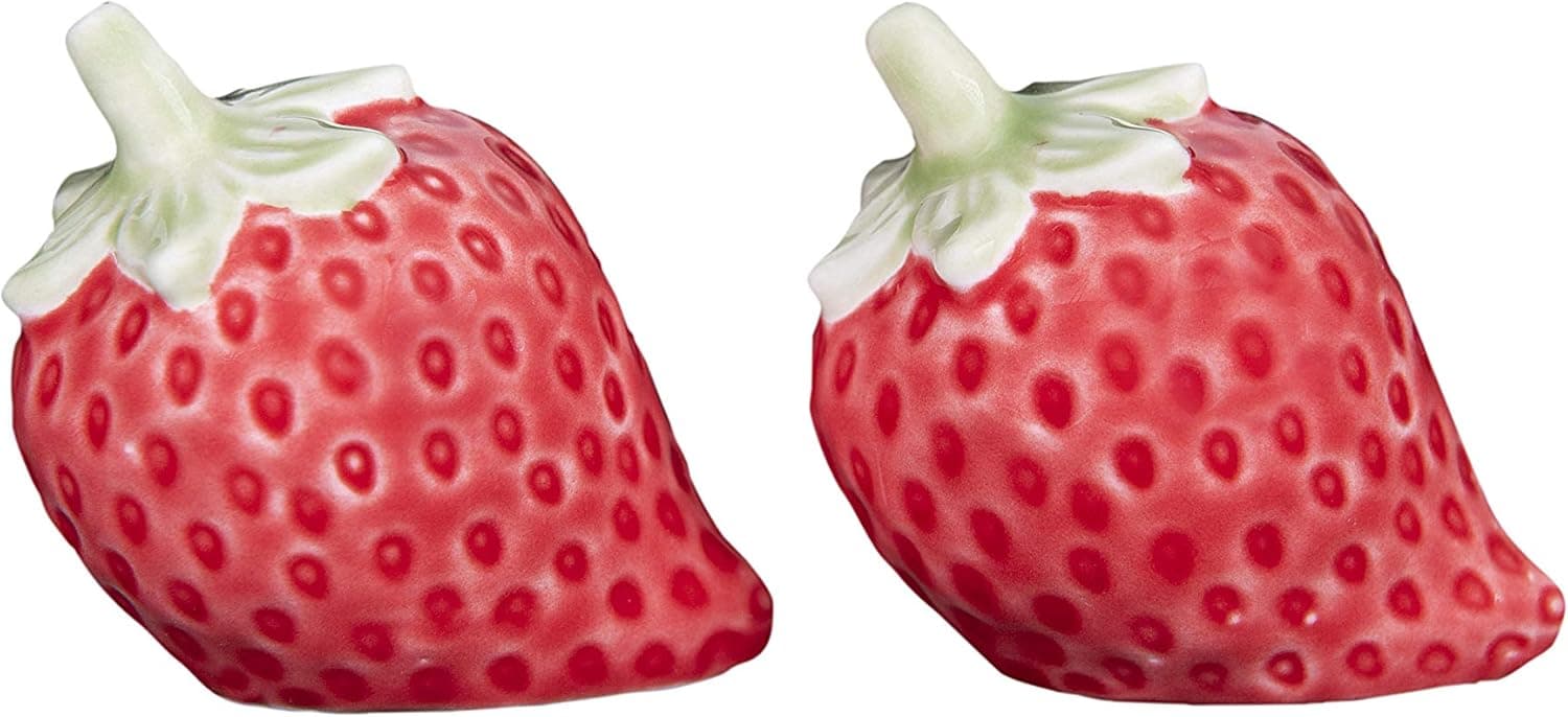 Creative Co-Op Ceramic Strawberry Shaped (2 Pieces) Salt & Pepper Shakers, Red