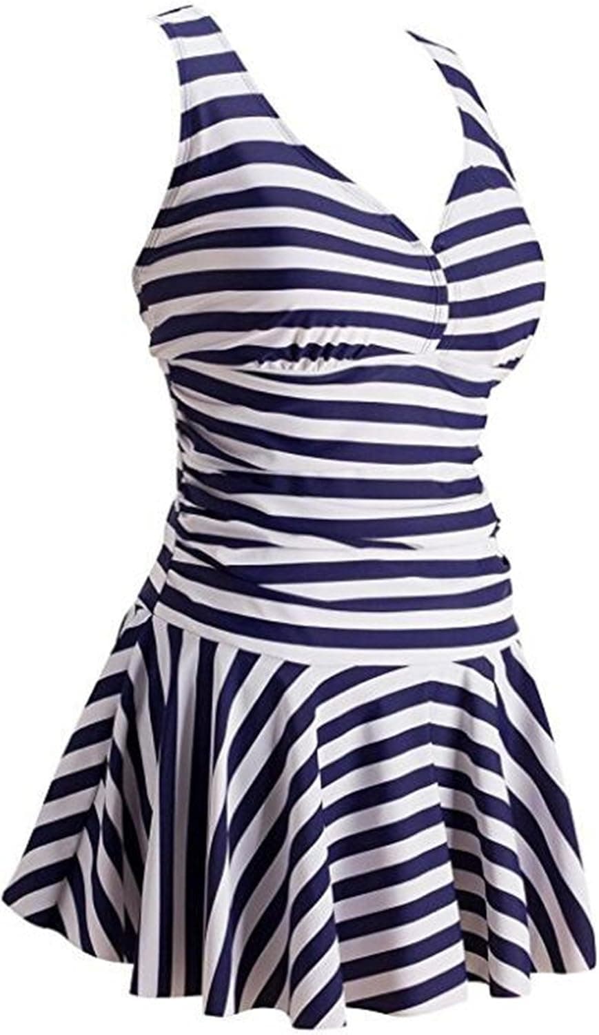 NINEWE Women's Plus-Size Swimsuit Shaping Body One Piece Swimdress Swimsuits Swimwear Blue Stripe US16-18