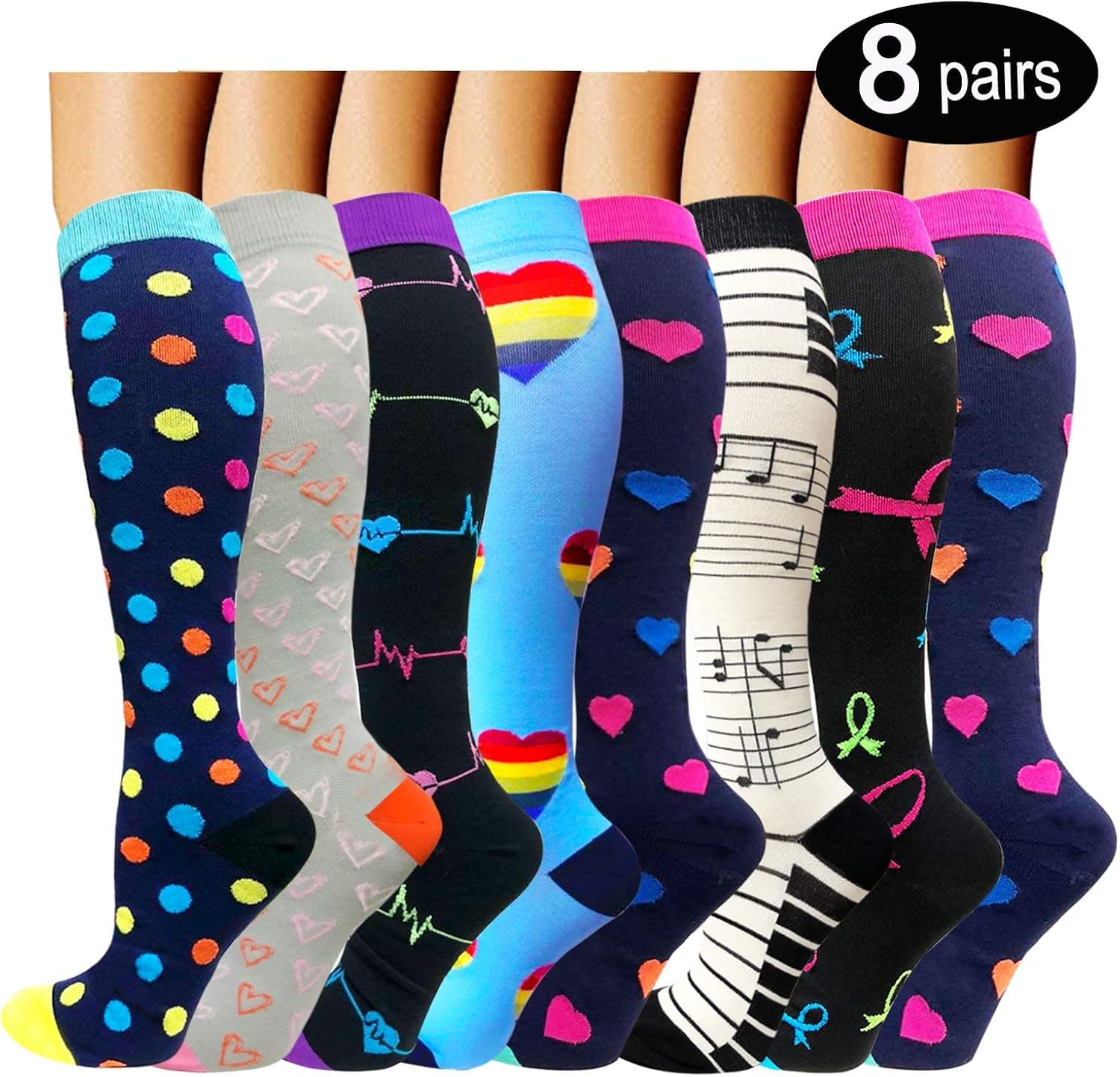 ACTINPUT Compression Socks for Women & Men Circulation 8 Pairs 15-20mmHg-Best support for Nurse,Medical,Running,Athletic