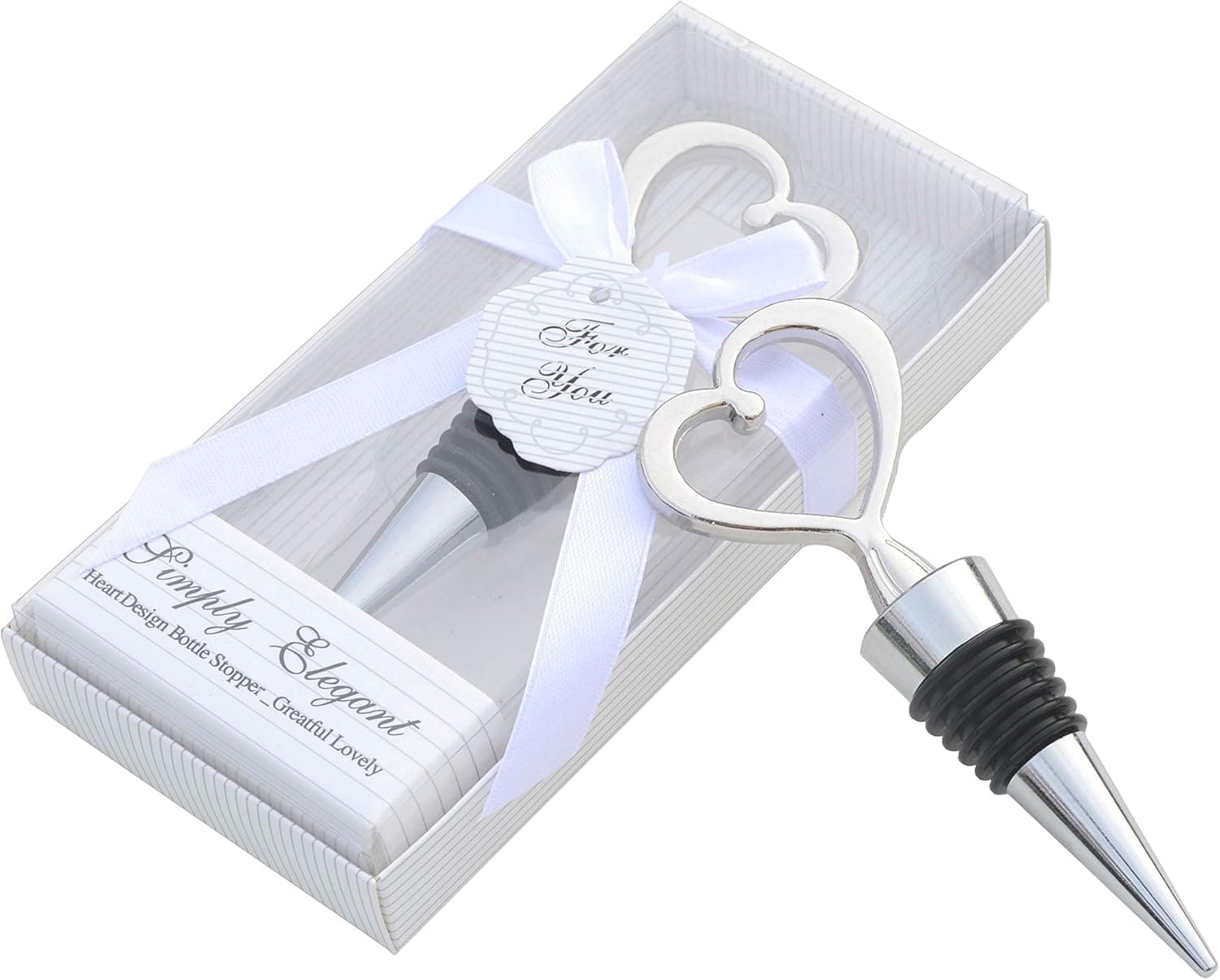 Wedding Favor for Guests, Pack of 24 Wine and Beverage Bottle Stopper with Gift Box Silver Heart Shape Wine Accessories and Gifts (24pcs Heart Silver)