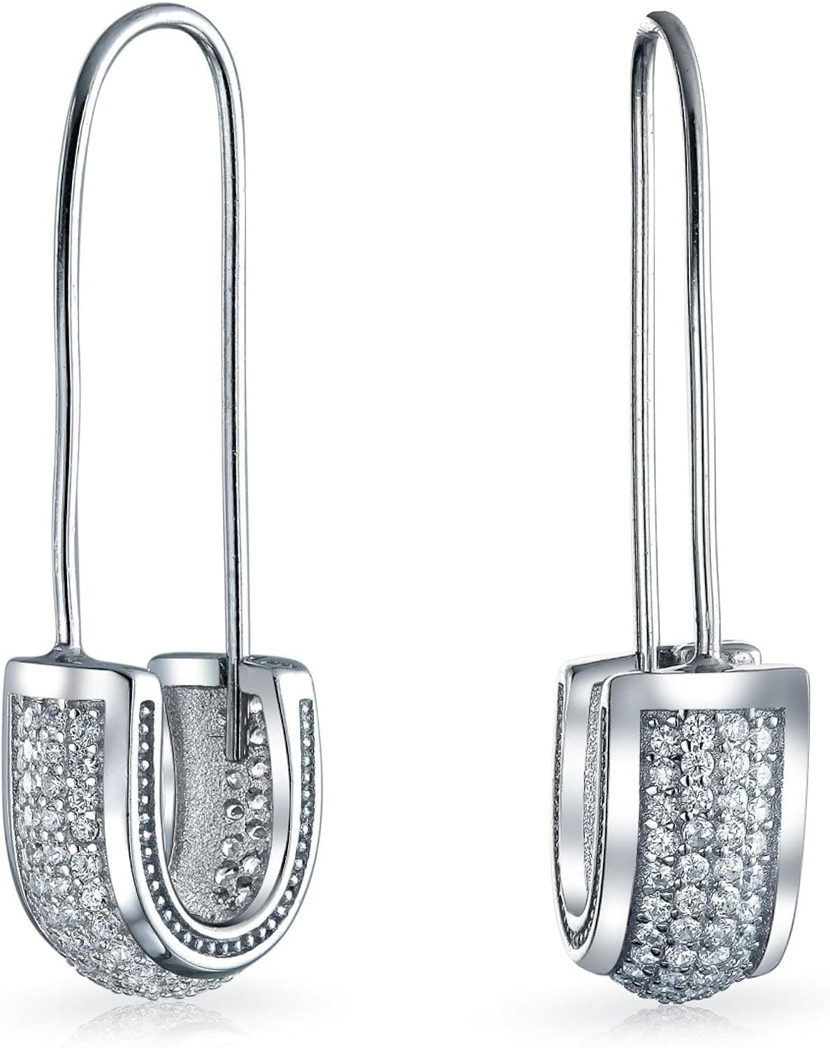 Symbol of Support displaced people Pave Cubic Zirconia CZ Safety Pin Threader Earrings For Women For Teen .925 Sterling Silver