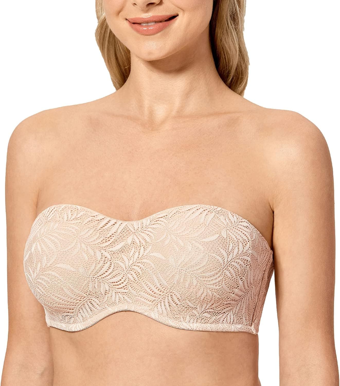 DELIMIRA Women's Lace Bandeau Strapless Minimizer Bra Underwire Plus Size