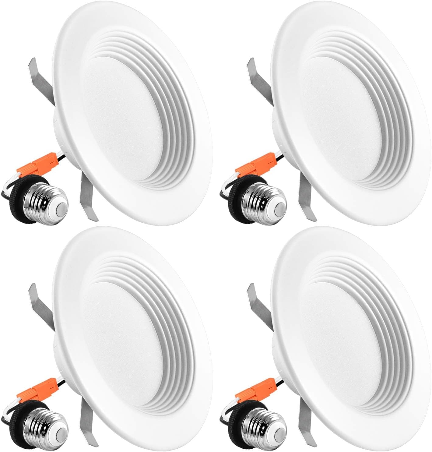Luxrite 4 Inch Dimmable LED Recessed Lights, 10W, 4000K Cool White, 750 Lumens, Retrofit LED Can Lights 60W Equivalent, IC Rated, Baffle Trim, Energy Star, DOB, ETL & Damp Rated (4 Pack)