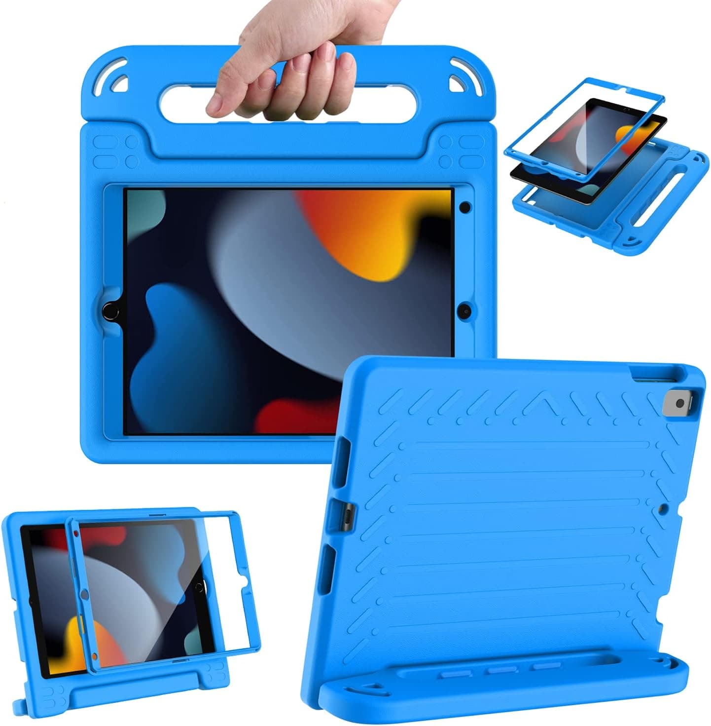 TIRIN iPad 9th/8th/7th Generation Case, iPad 10.2 Kids Case with Built-in Screen Protector, Portable Handle, Convenient Kickstand and Shockproof Cover for iPad 10.2 inch 2021/2020/2019 Model, Blue