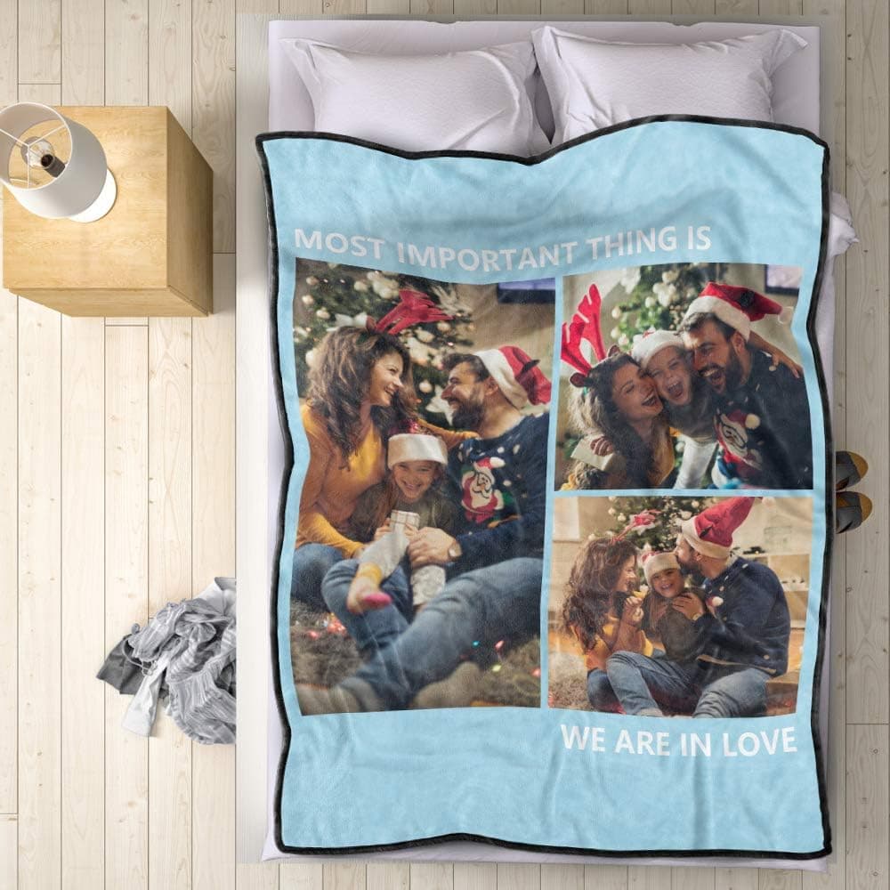 VEELU Personalized Throw Blanket Super Soft for Baby & Adult Custom Collage Fleece Blanket with My Own 3 Photos Names Pictures Birthday Wedding Gift 50"x60"