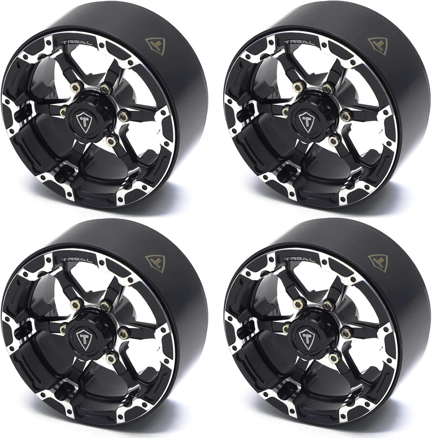 TREAL 1.9 Beadlock Wheels 1.9 inch Wheels (4P) CNC Machined for 1:10 RC Crawlers Axial SCX10 III TRX4 Redcat Gen8(Black)