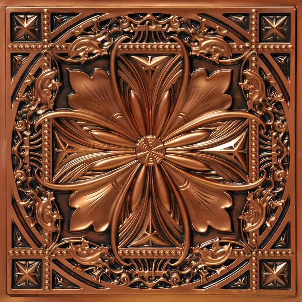 From Plain To Beautiful In Hours DCT10ac-24x24-10 Milan PVC 2' x 2' Glue-up or Lay-in Ceiling Tile (Case / 40 sq.ft), Aged Copper, 10