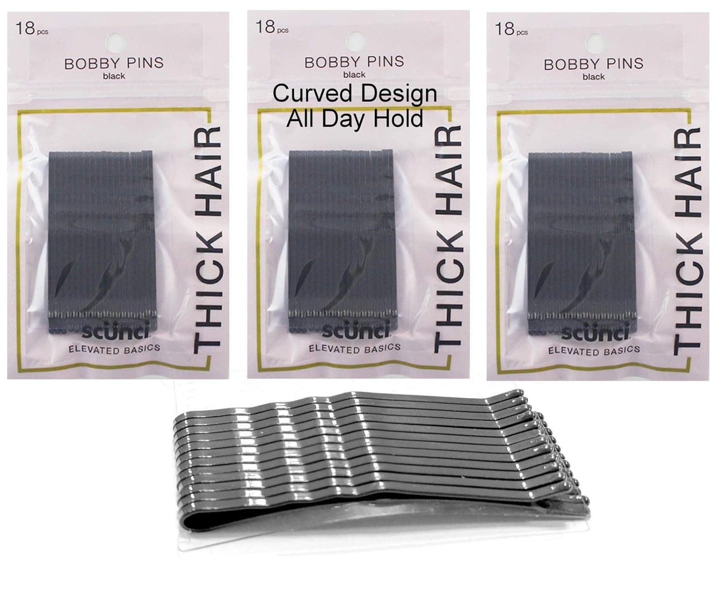 54pc Large Bobby Pins 2.75" long for Think Long Curly Hair - Curved & Non Slip Design For Comfort and All Day Hold - Black