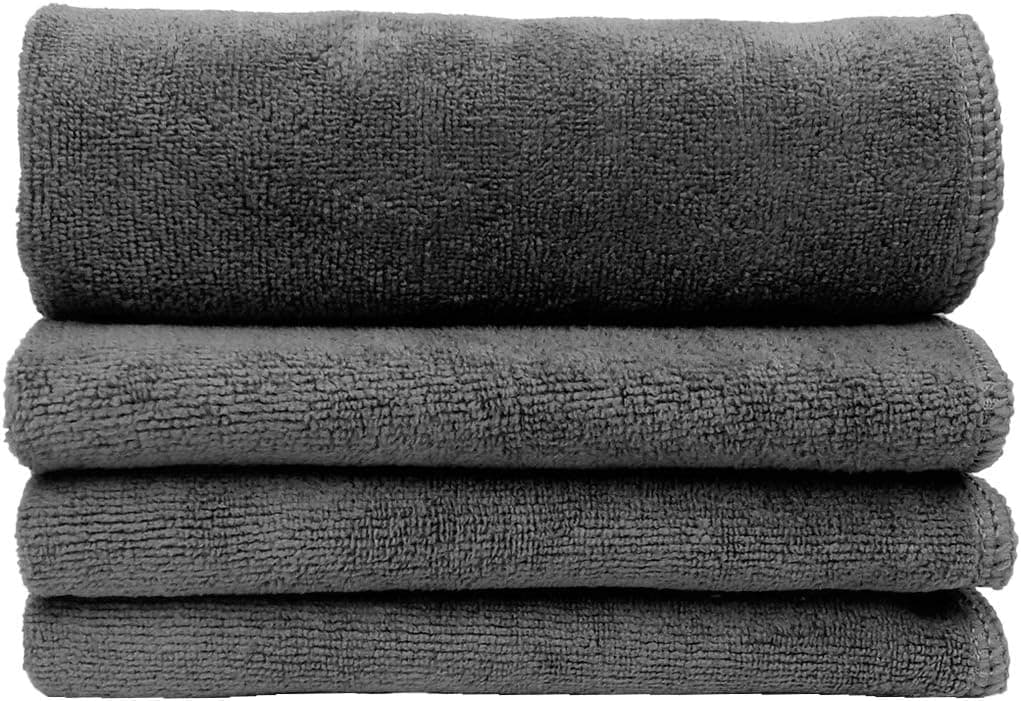 Microfiber Facial Cloths Extra Soft Eyes Makeup Remover Fast Drying Face and Skin Care Washcloth 4 Pack 12" x 12" Grey