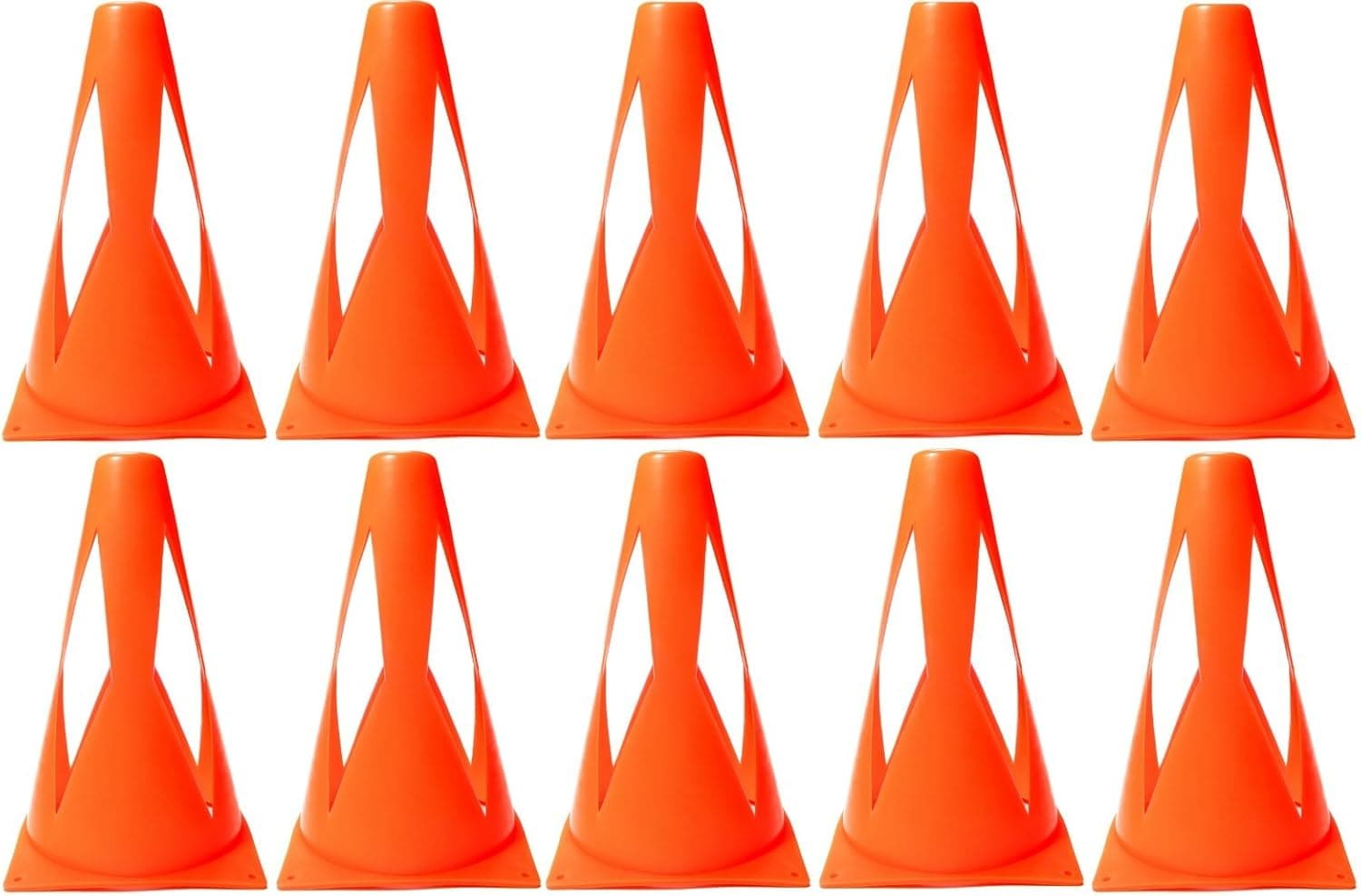 9 inch Plastic Pop-Back Collapsible Cones (Set of 10) | Includes 10pc Reflective Stickers| Perfect for Theme Party, Sports, Kids Game, Festival,Traffic, Event | Multipurpose 9" Markers