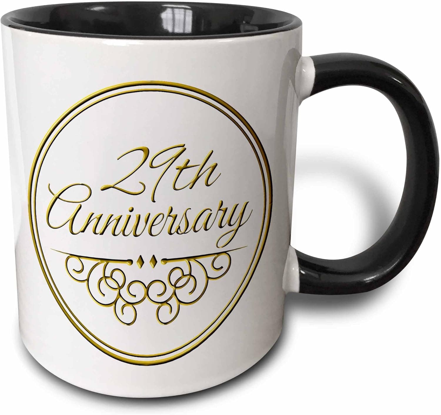 3dRose (mug_154471_4) 29th Anniversary, Gold Text for Celebrating Wedding Anniversaries, 29 Years Married Together - Two Tone Black Mug, 11oz