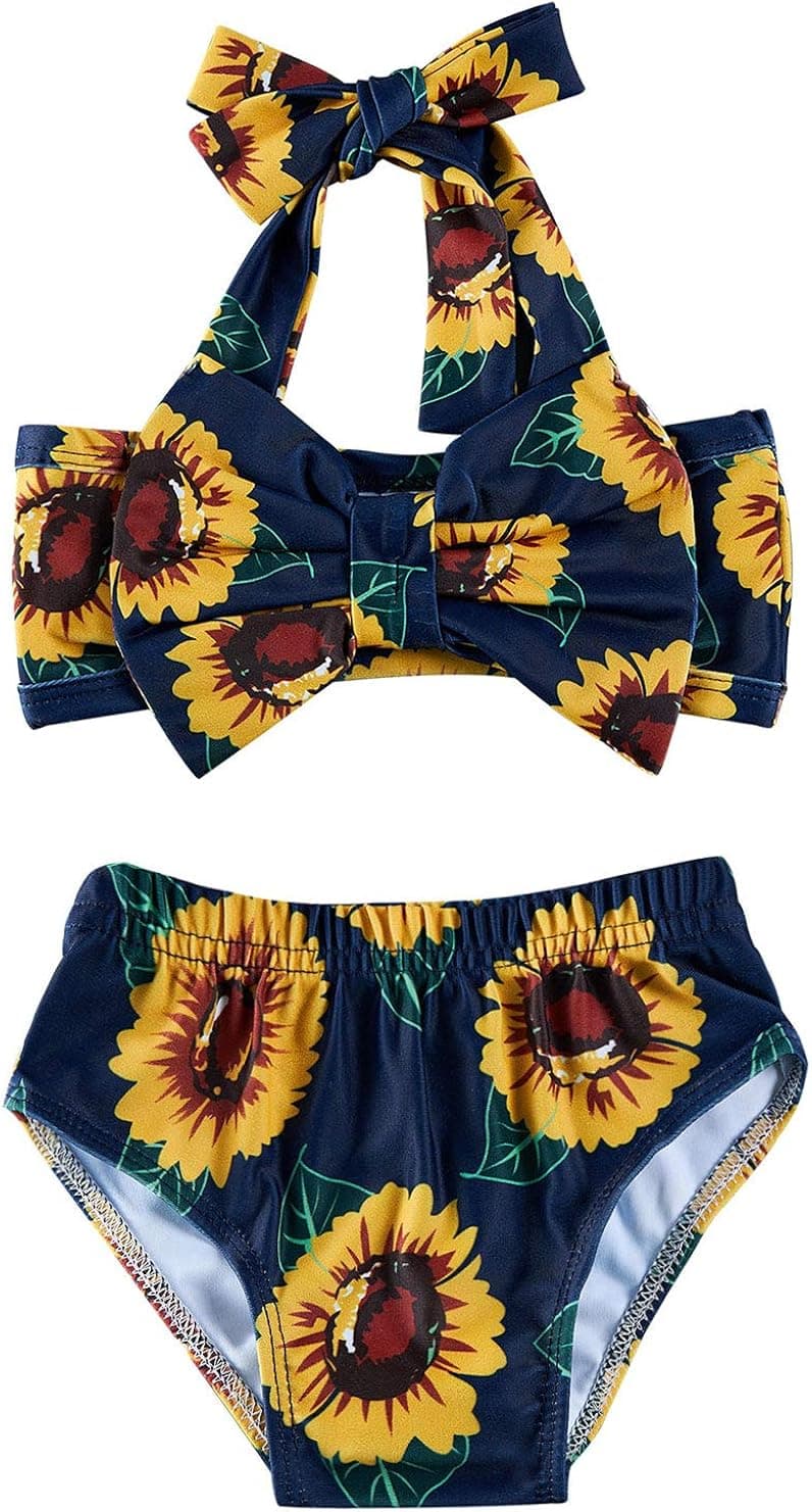 Ahegao Baby Girls 2Pcs Bikini Swimsuits Halter Tube Top Floral Bottom Bowknot Bathing Suits Beach Sunsuit Summer Outfits