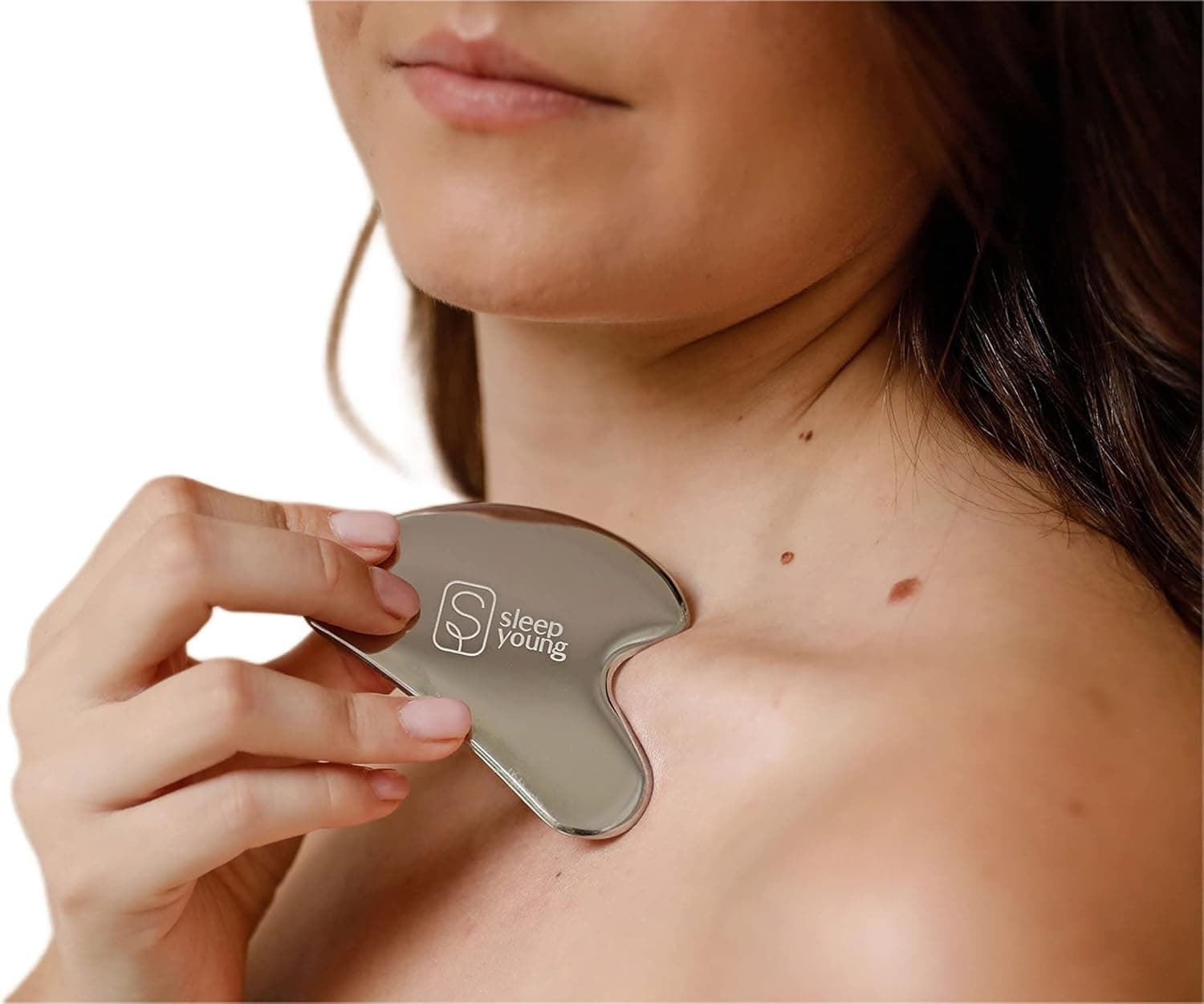 SLEEP YOUNG Stainless Steel Gua Sha - Metal Gua Sha, Gua Sha Facial Tools Stainless Steel, Reduce Puffiness, Lymphatic Drainage, Facial Tension, Durable Stainless Steel Gua Sha Tool with Travel Pouch