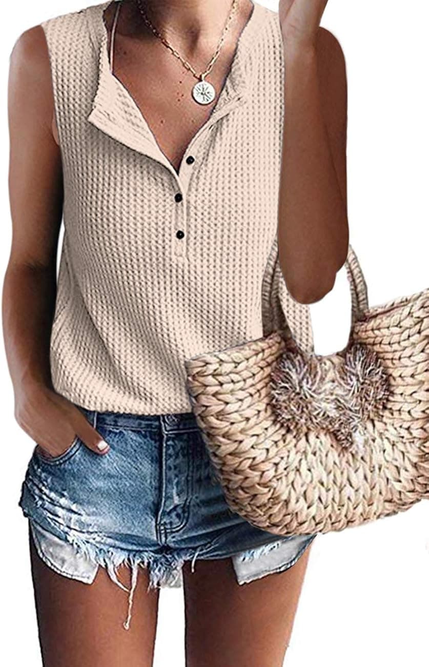 MOLERANI Womens Waffle Knit Tunic Tops V Neck Henley Tops Button Up Shirts