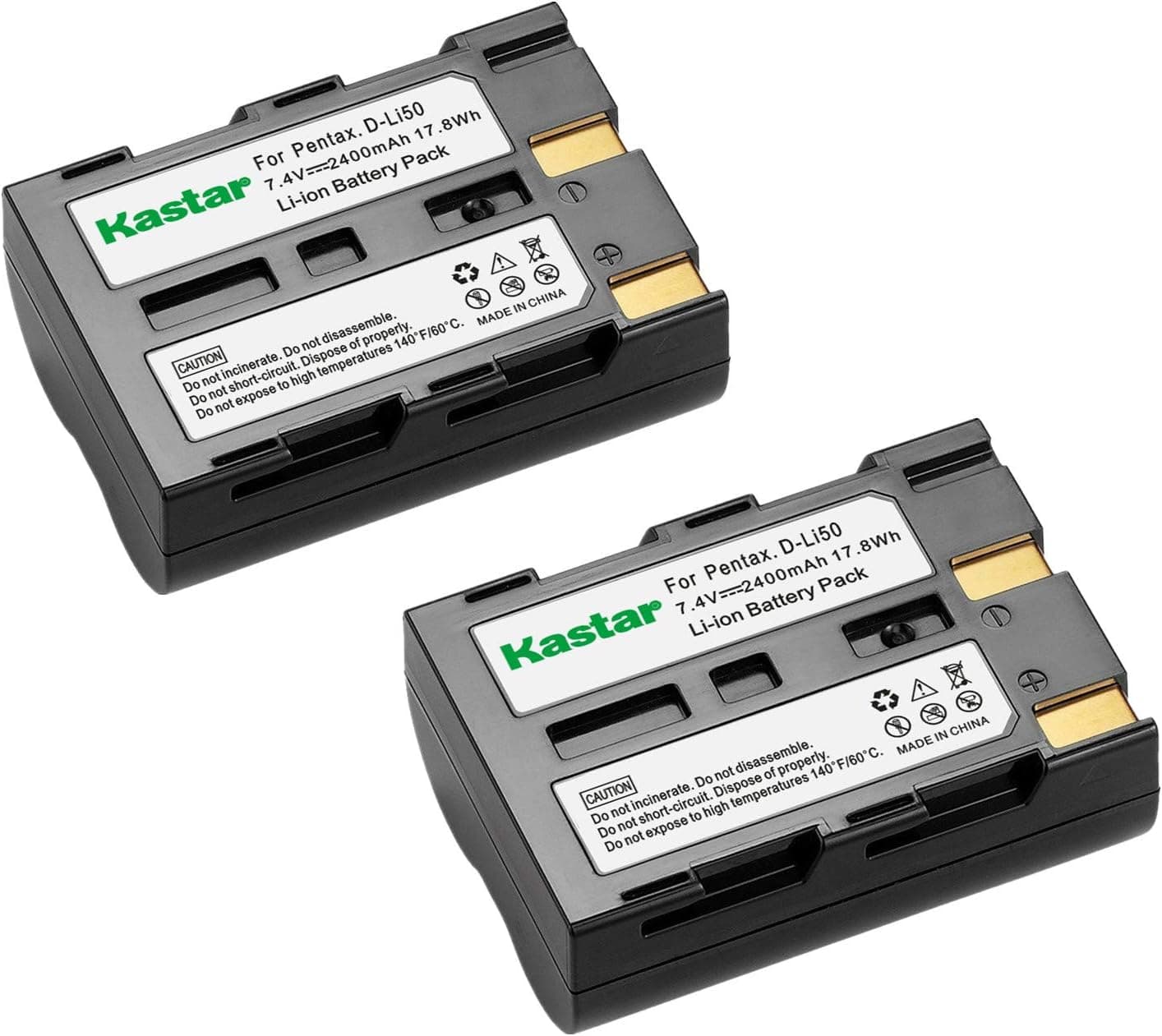 Kastar Battery (2X) for Pentax D-Li50 Konica Minolta NP-400 Samsung SLB-1647 Sigma BP-21 and Pentax K10 K10D K20 K20D Minolta A-5 A-7 Dimage A1 A2 Dynax 5D 7D Maxxum 5D 7D Samsung GX-10/20 Sigma SD1